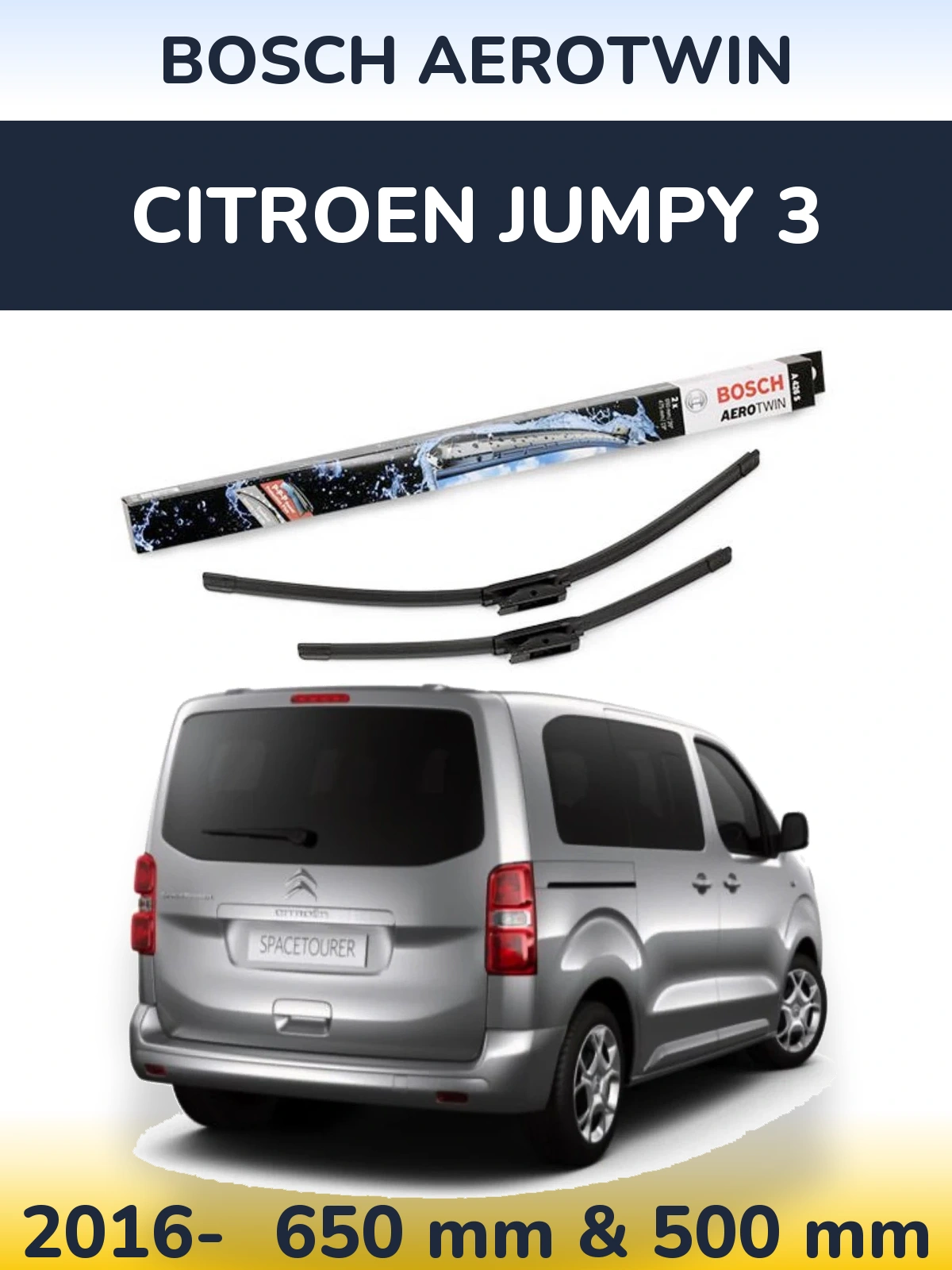 Комплект передніх щіток BOSCH AeroTwin 650 & 475 мм для Citroen Jumpy 3 2016-2026