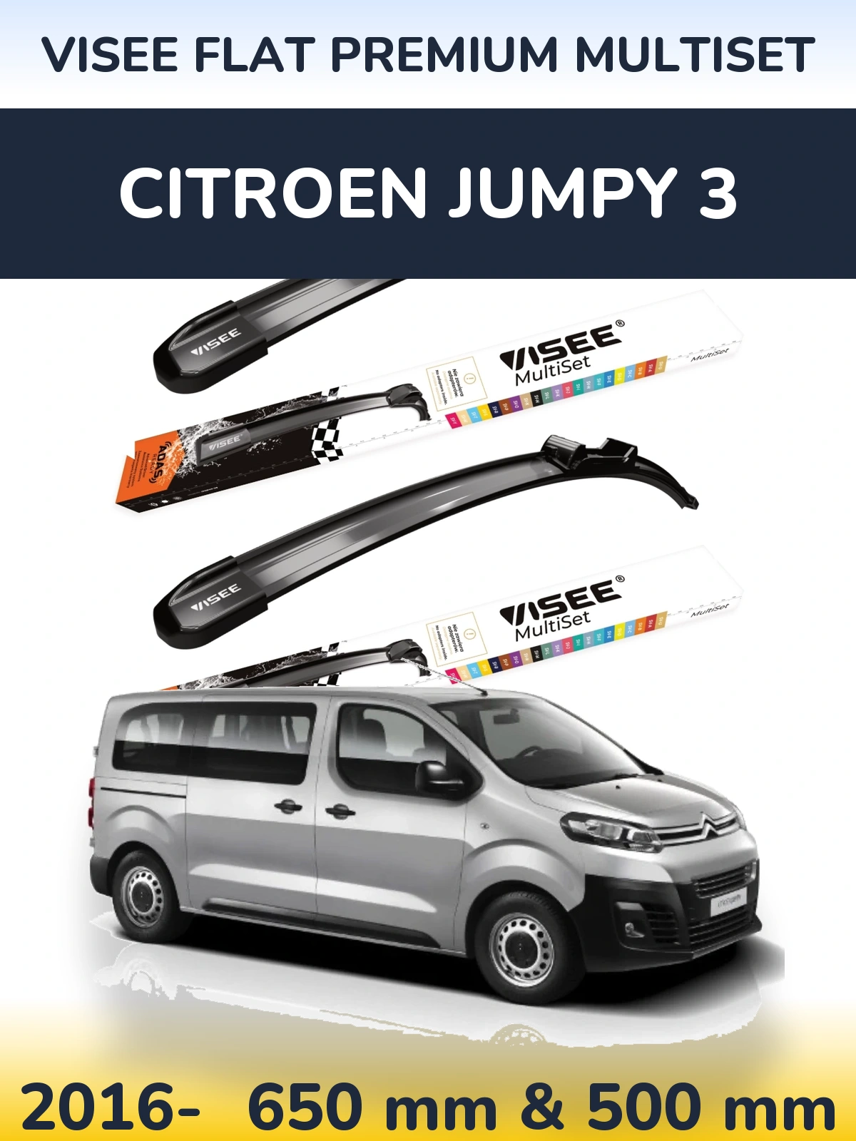 Komplet przednich wycieraczek VISEE FLAT PREMIUM MultiSet 650 & 500 mm do Citroen Jumpy 3 2016-2026