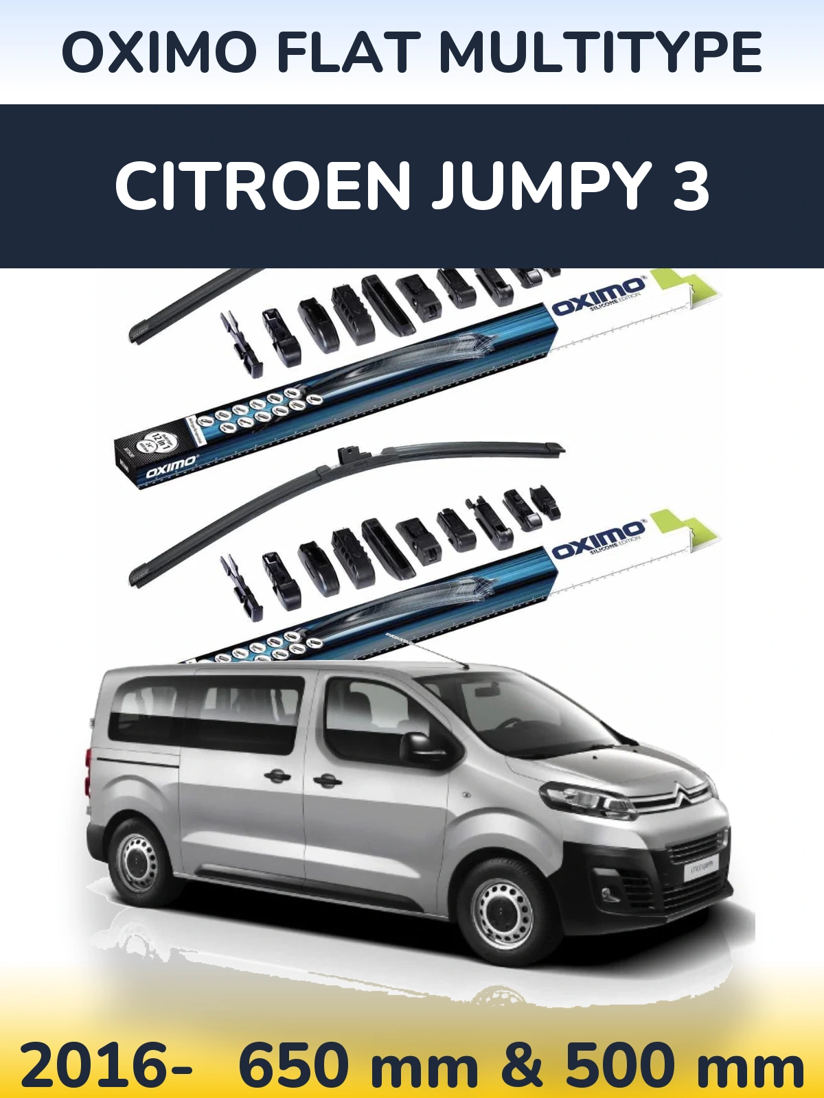 Komplet przednich wycieraczek Oximo Flat MultiType 650 & 500 mm do Citroen Jumpy 3 2016-2026
