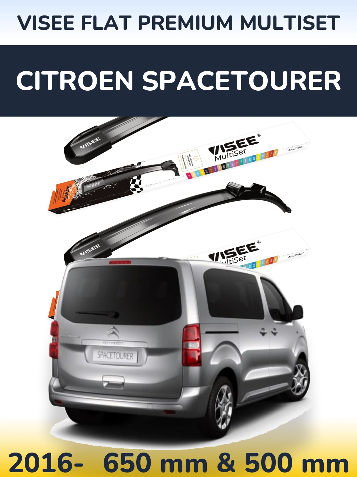 Komplet przednich wycieraczek VISEE FLAT PREMIUM MultiSet 650 & 500 mm do Citroen SpaceTourer 2016-2026
