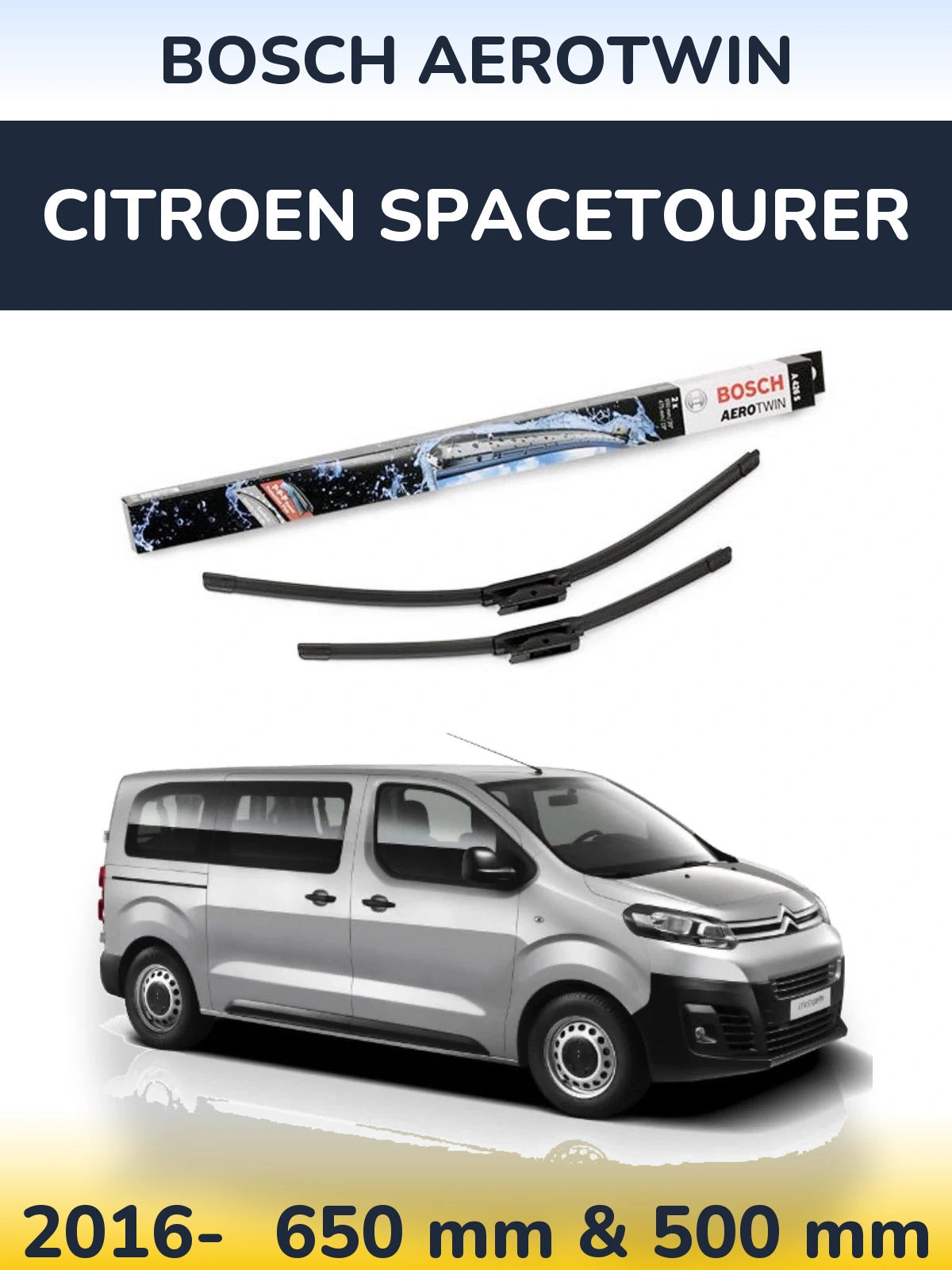 Комплект передних дворников BOSCH AeroTwin 650 & 475 мм для Citroen SpaceTourer 2016-2026