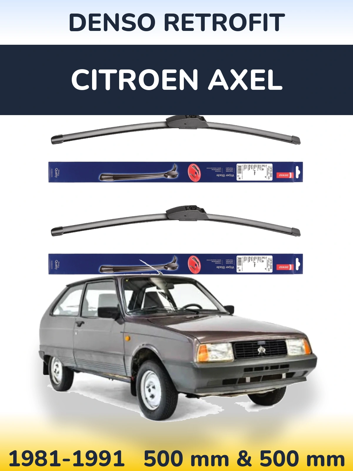 Комплект передних дворников Denso Retrofit 500 & 500 мм для Citroen Axel 1981-1991