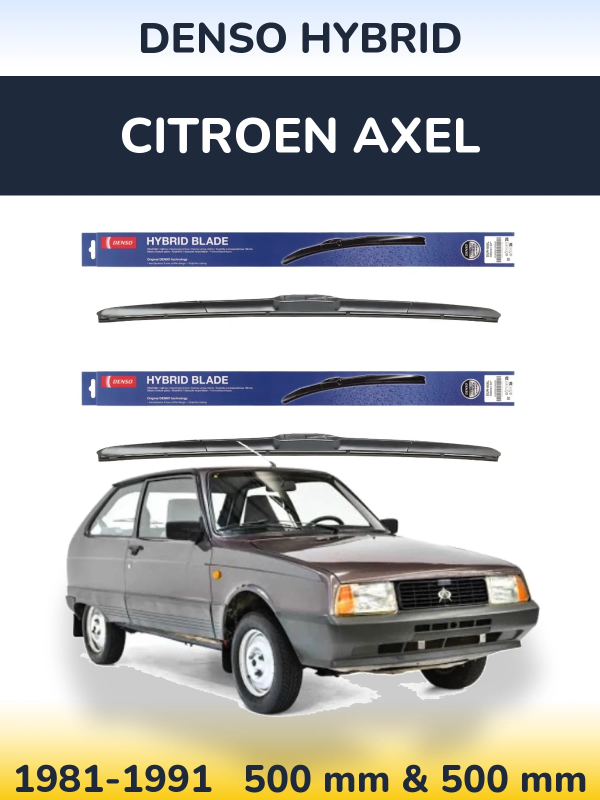 Komplet przednich wycieraczek Denso Hybrid 500 & 500 mm do Citroen Axel 1981-1991