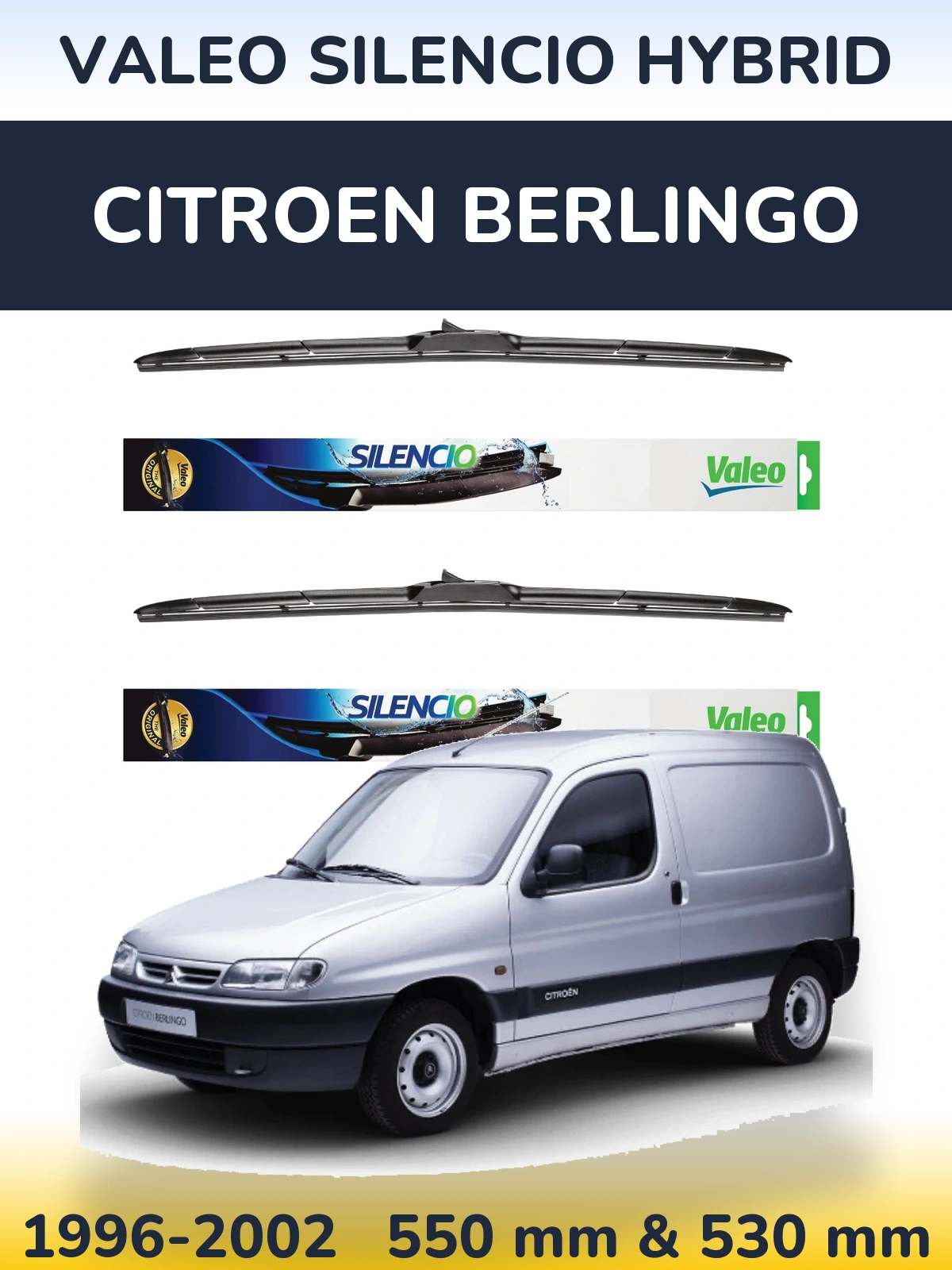 Комплект передних дворников Valeo Silencio Hybrid 550 & 530 мм для Citroen Berlingo 1996-2002