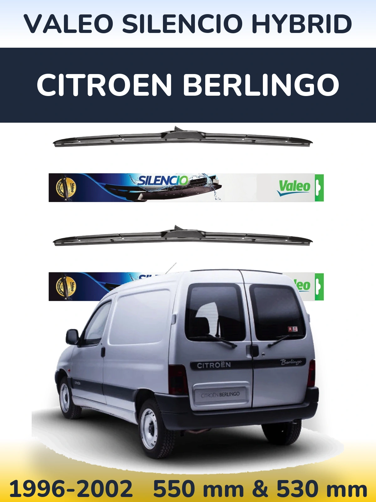 Komplet przednich wycieraczek Valeo Silencio Hybrid 550 & 530 mm do Citroen Berlingo 1996-2002
