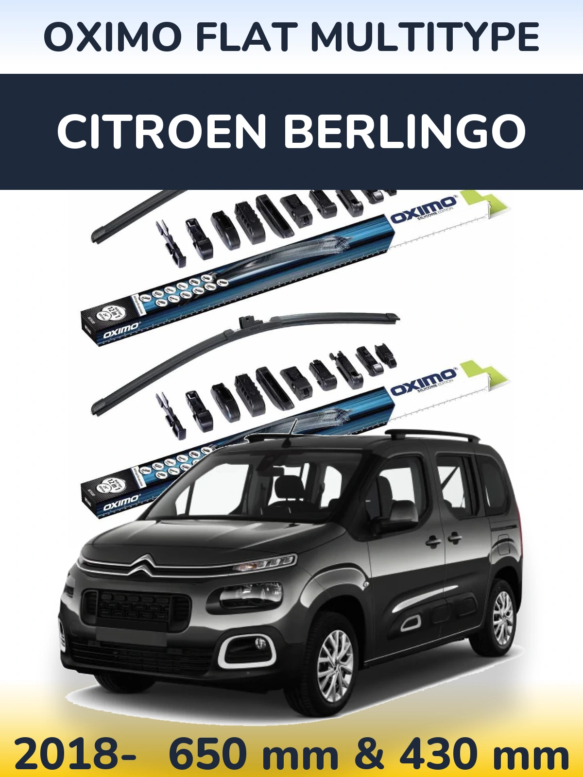 Komplet przednich wycieraczek Oximo Flat MultiType 650 & 430 mm do Citroen Berlingo 2018-2026