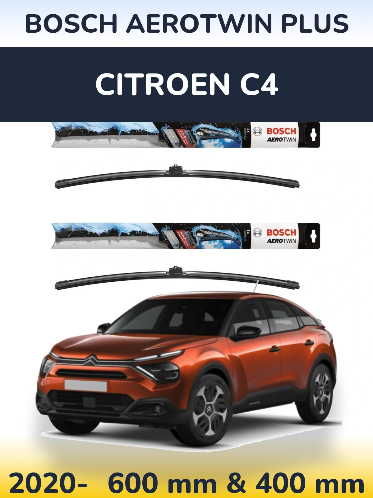 Komplet przednich wycieraczek BOSCH AeroTwin Plus 600 & 400 mm do Citroen C4 2020-2026