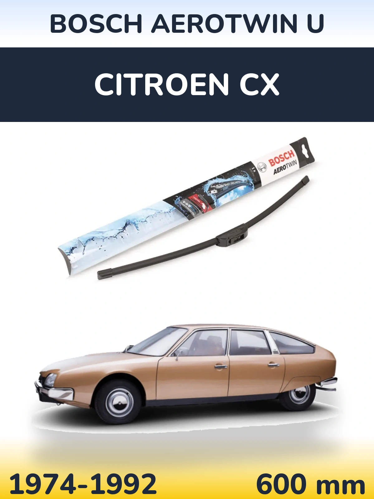 Передний дворник BOSCH AeroTwin U 600 мм для Citroen CX 1974-1992