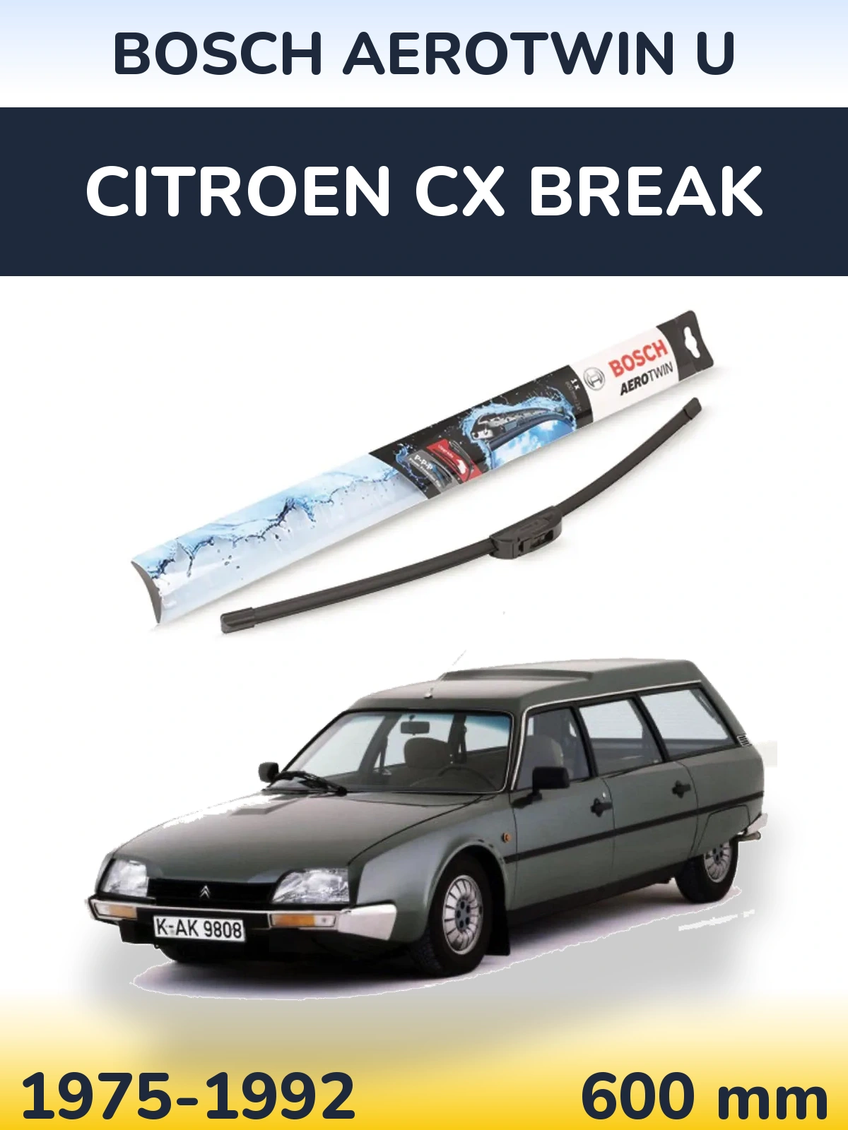 Передний дворник BOSCH AeroTwin U 600 мм для Citroen CX Break 1975-1992