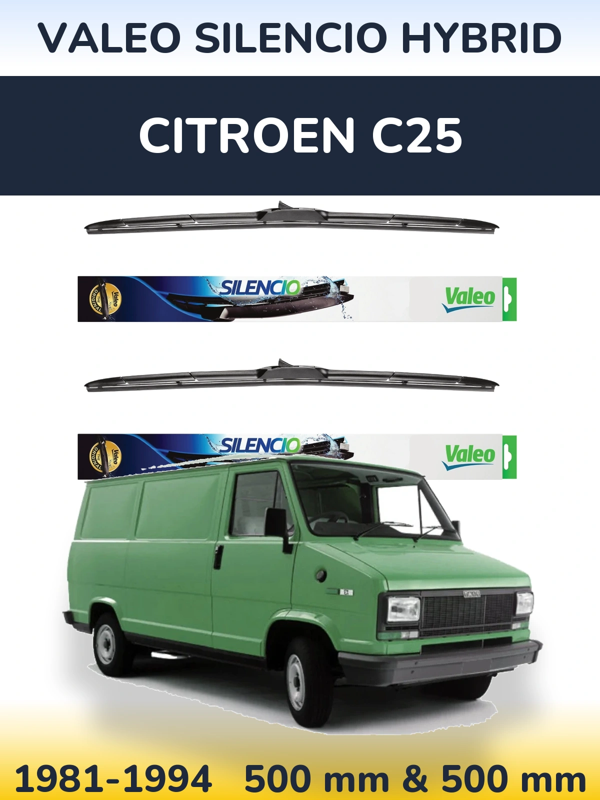 Komplet przednich wycieraczek Valeo Silencio Hybrid 500 & 500 mm do Citroen C25 1981-1994
