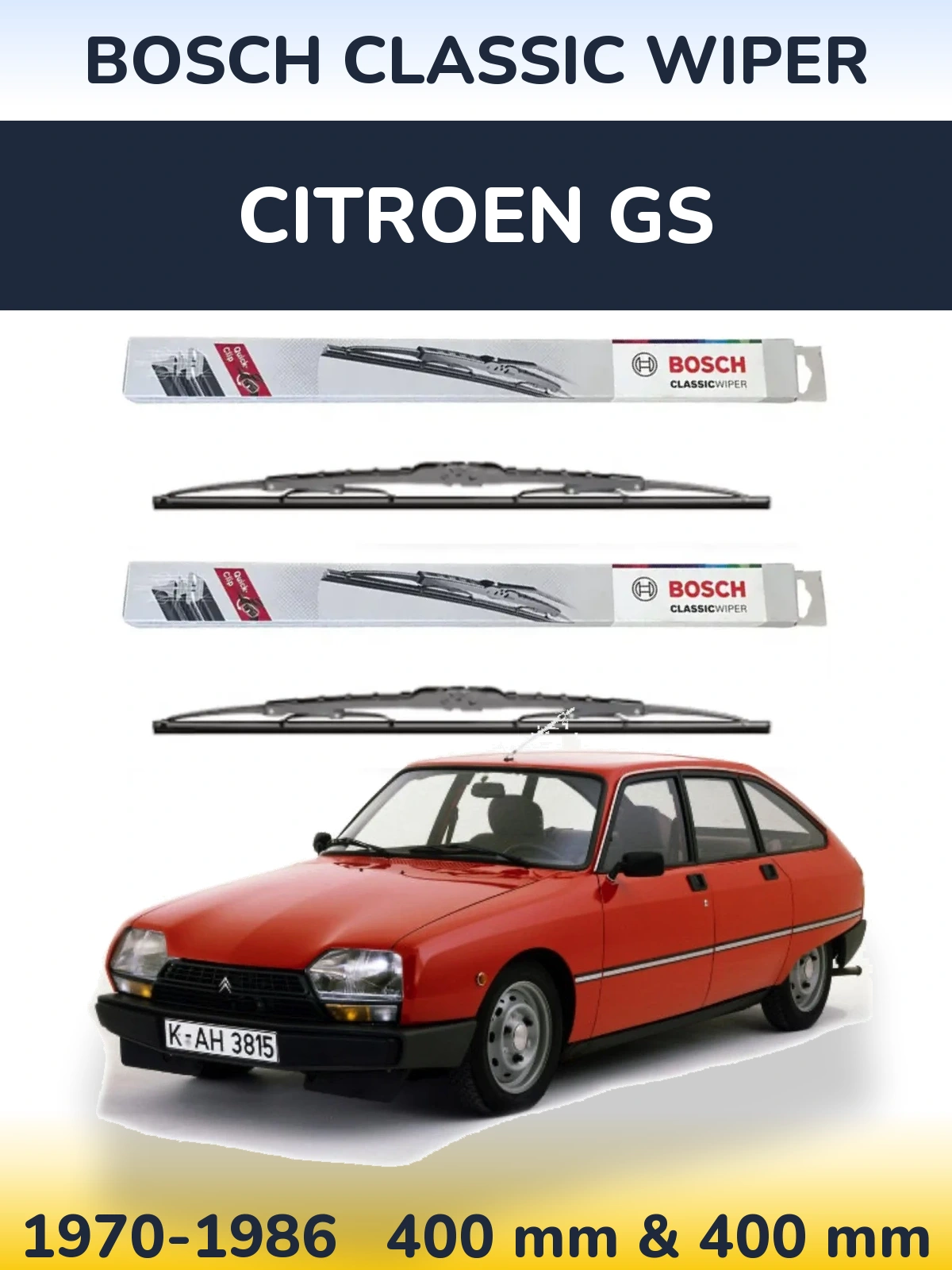 Komplet przednich wycieraczek BOSCH Classic Wiper 400 & 400 mm do Citroen GS 1970-1986