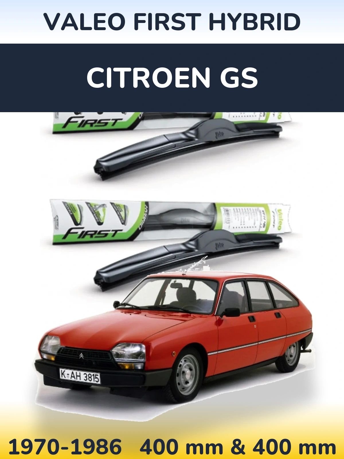 Komplet przednich wycieraczek Valeo First Hybrid 400 & 400 mm do Citroen GS 1970-1986