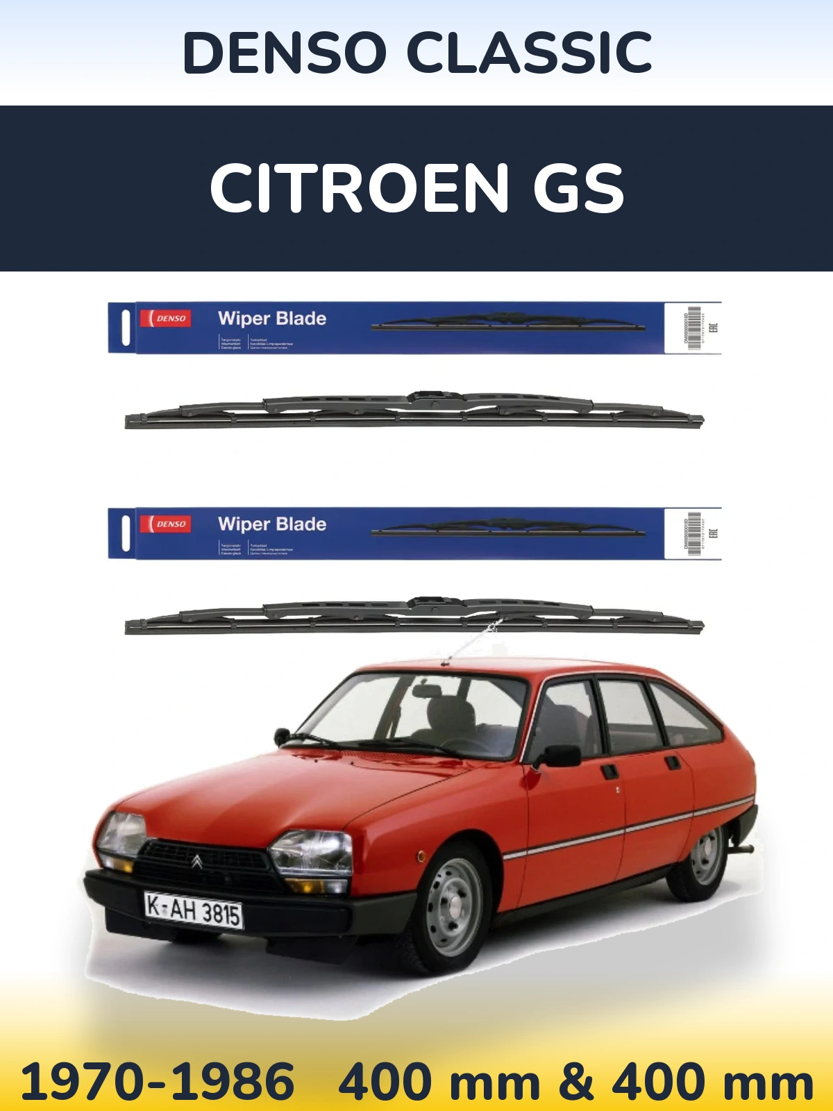 Komplet przednich wycieraczek Denso Classic 400 & 400 mm do Citroen GS 1970-1986