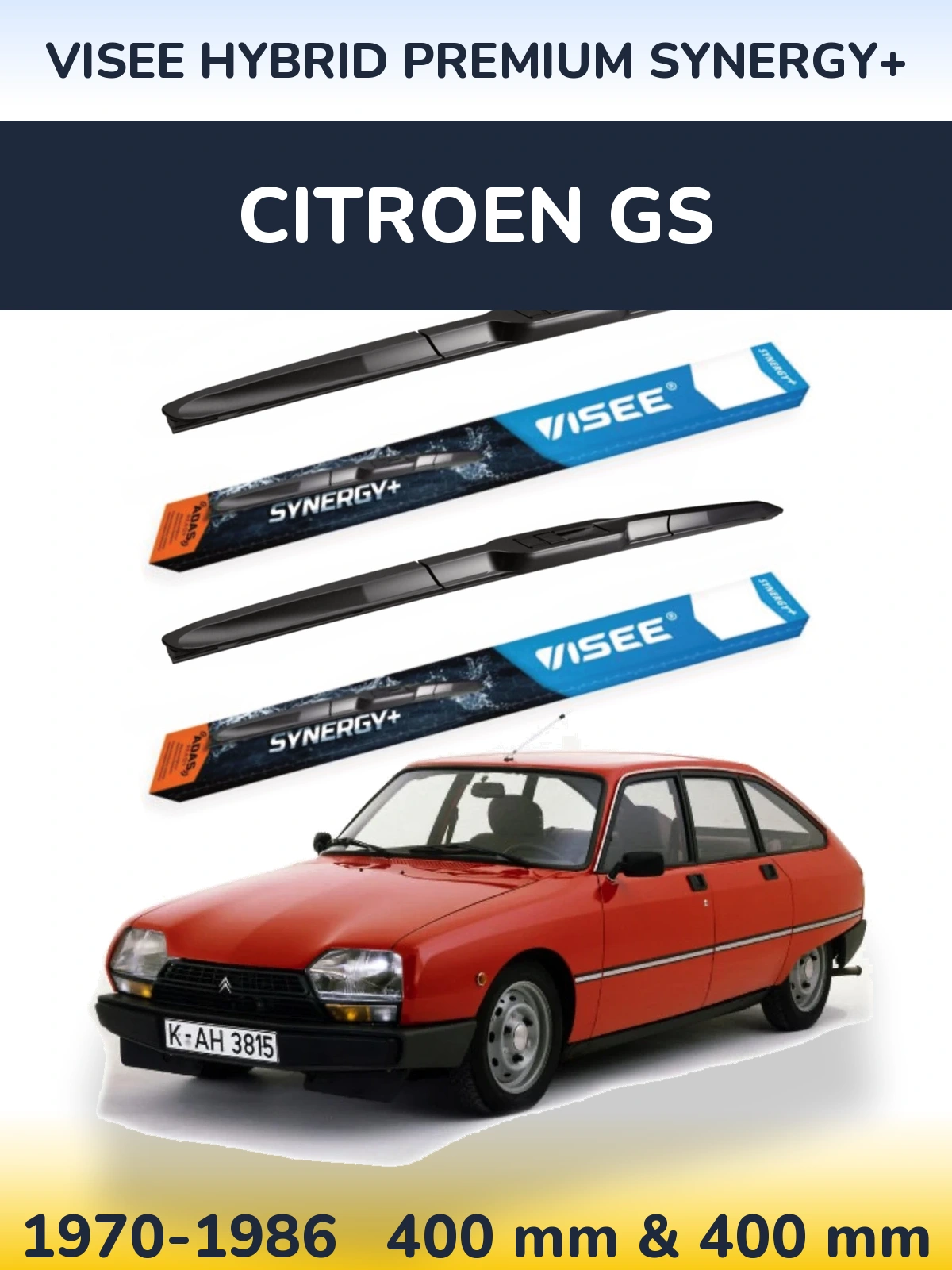 Komplet przednich wycieraczek VISEE HYBRID PREMIUM SYNERGY+ 400 & 400 mm do Citroen GS 1970-1986