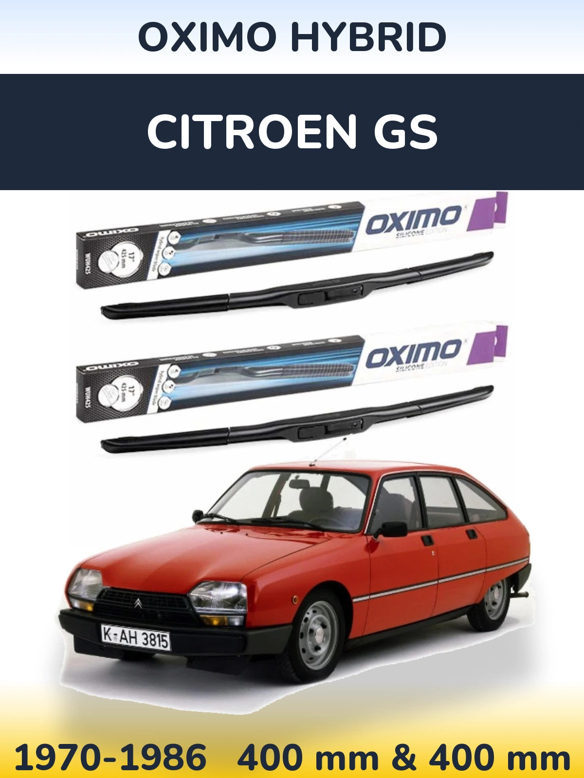 Komplet przednich wycieraczek Oximo Hybrid 400 & 400 mm do Citroen GS 1970-1986