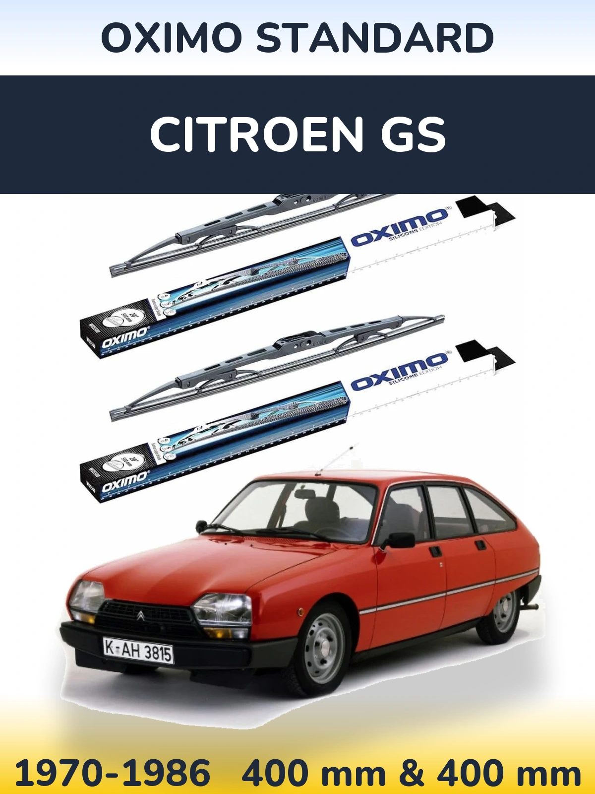 Front wiper blade set Oximo Standard 400 & 400 mm for Citroen GS 1970-1986