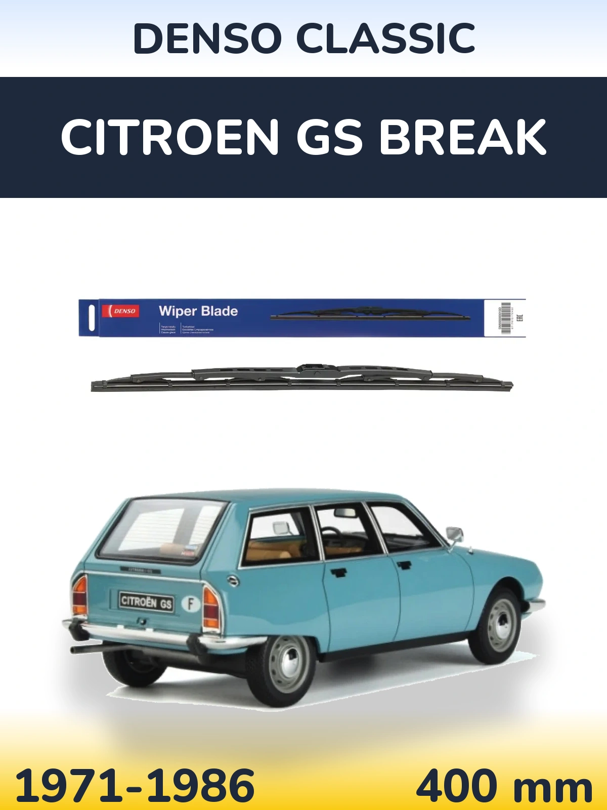 Rear wiper blade Denso Classic 400 mm for Citroen GS Break 1971-1986