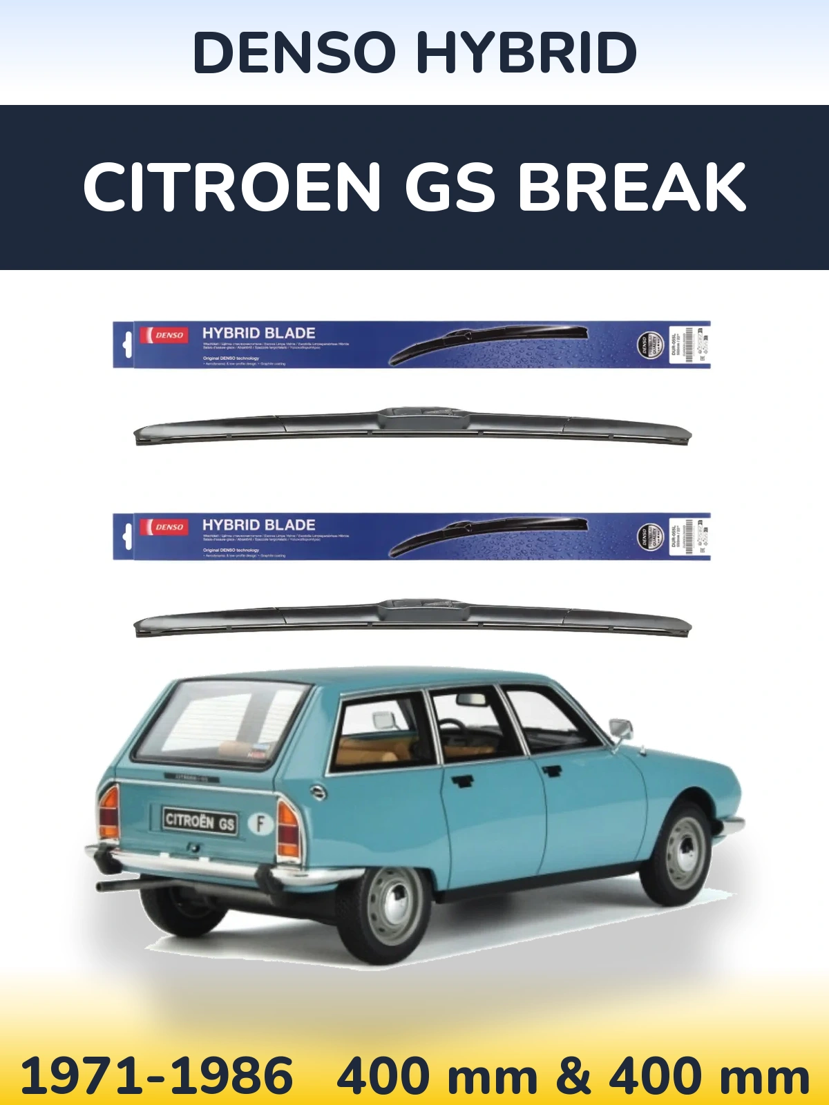 Komplet przednich wycieraczek Denso Hybrid 400 & 400 mm do Citroen GS Break 1971-1986