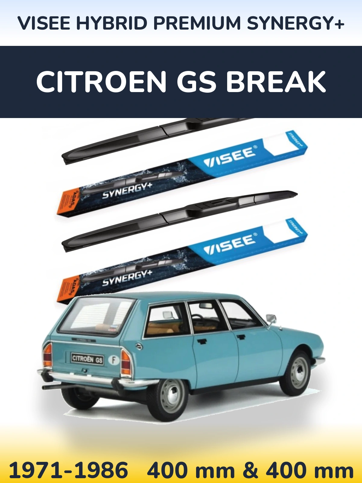 Komplet przednich wycieraczek VISEE HYBRID PREMIUM SYNERGY+ 400 & 400 mm do Citroen GS Break 1971-1986