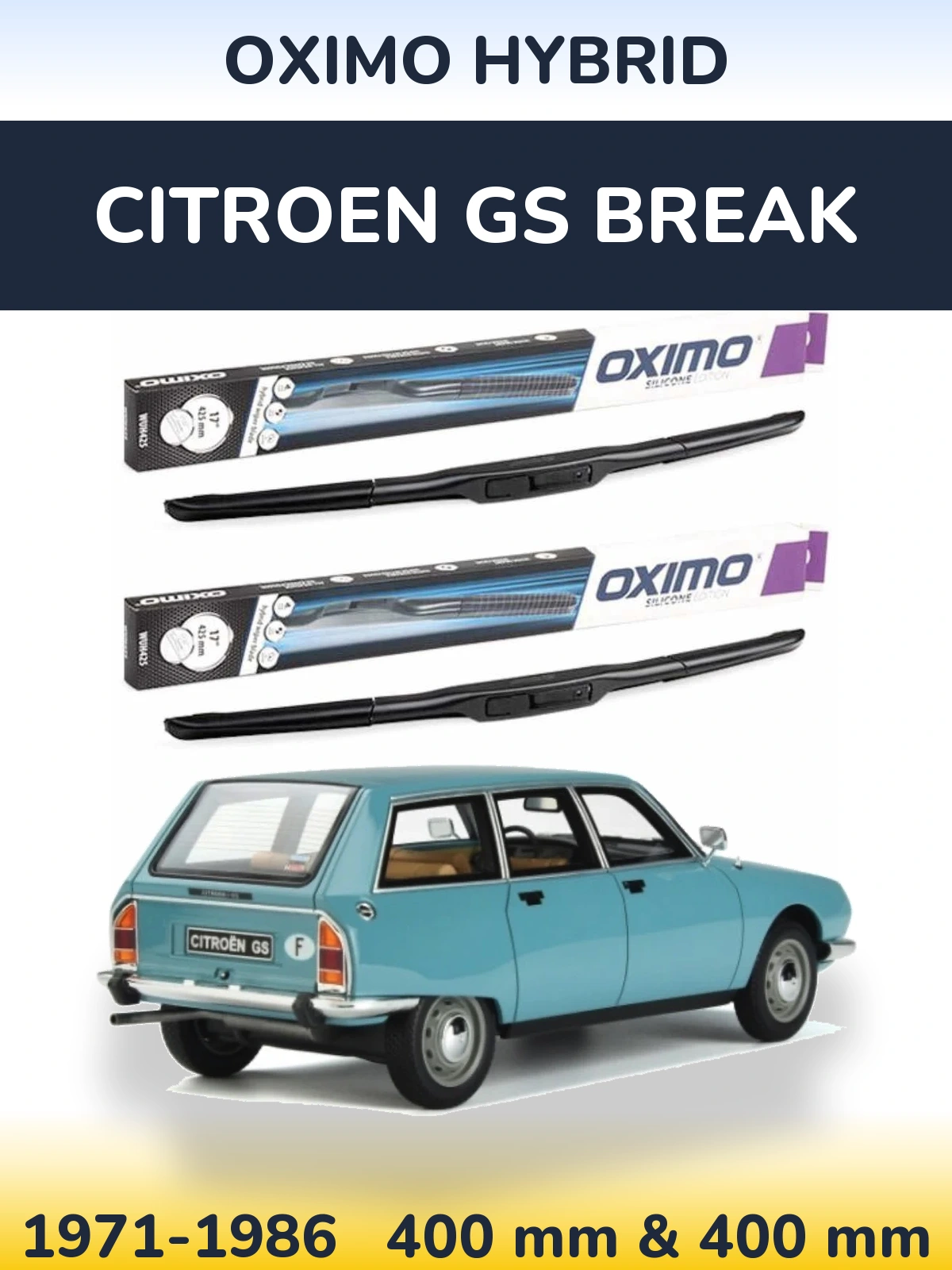 Комплект передних дворников Oximo Hybrid 400 & 400 мм для Citroen GS Break 1971-1986