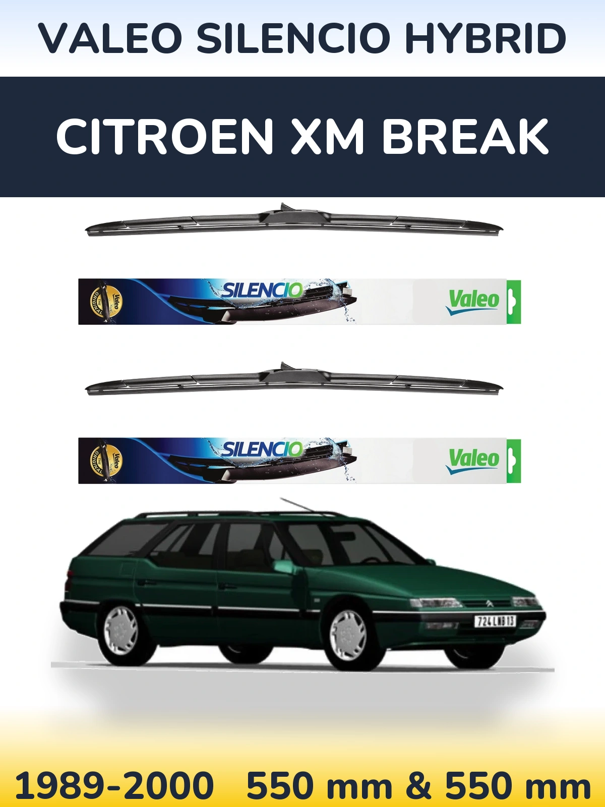Komplet przednich wycieraczek Valeo Silencio Hybrid 550 & 550 mm do Citroen XM Break 1989-2000