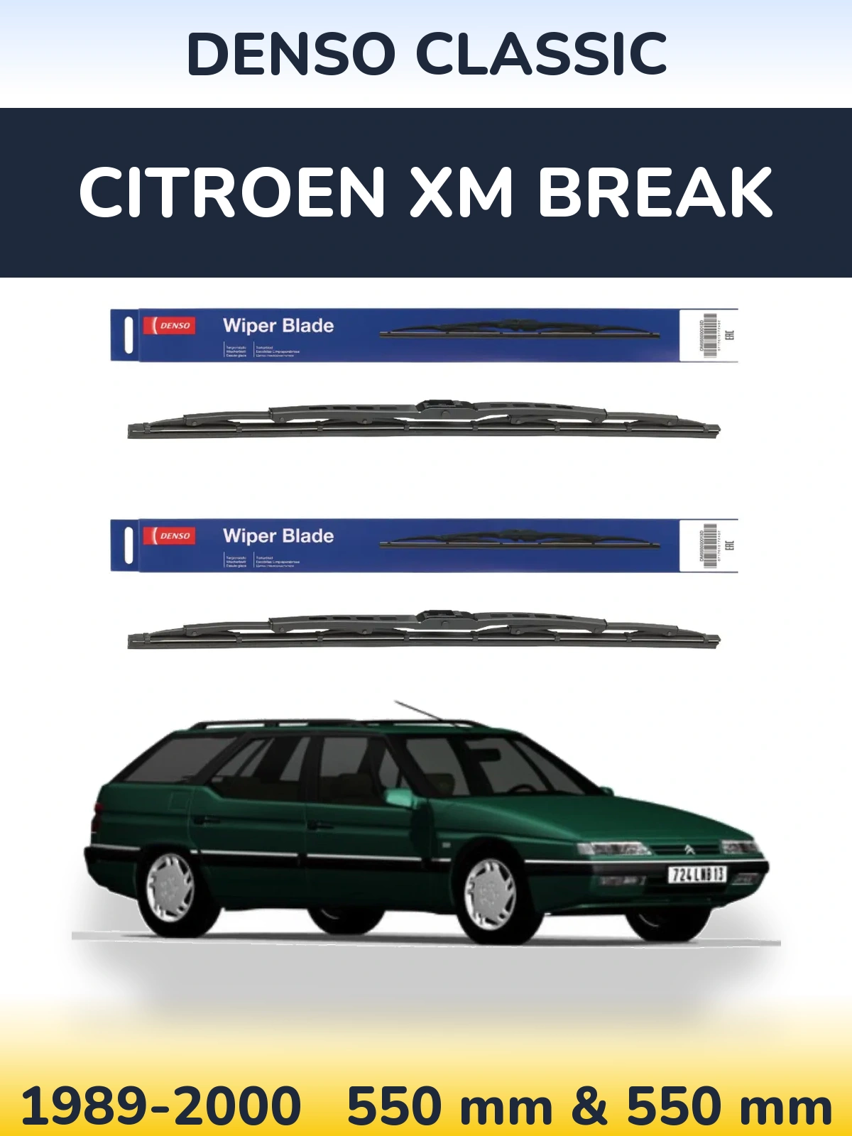 Komplet przednich wycieraczek Denso Classic 550 & 550 mm do Citroen XM Break 1989-2000