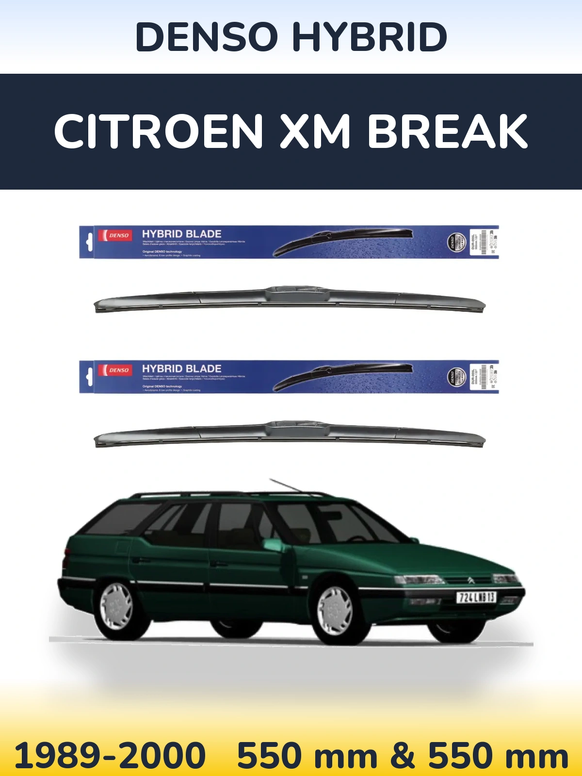 Komplet przednich wycieraczek Denso Hybrid 550 & 550 mm do Citroen XM Break 1989-2000