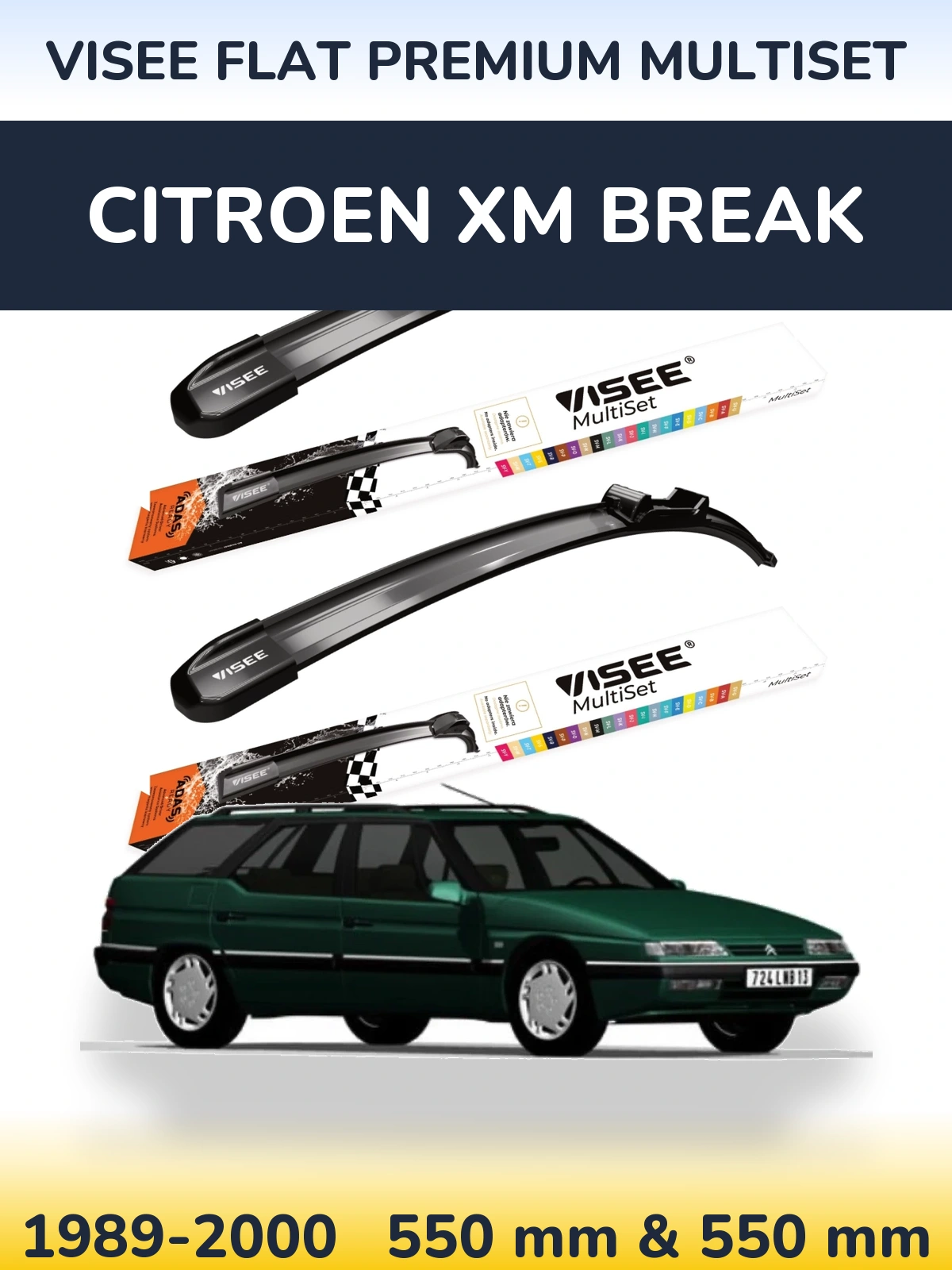 Komplet przednich wycieraczek VISEE FLAT PREMIUM MultiSet 550 & 550 mm do Citroen XM Break 1989-2000
