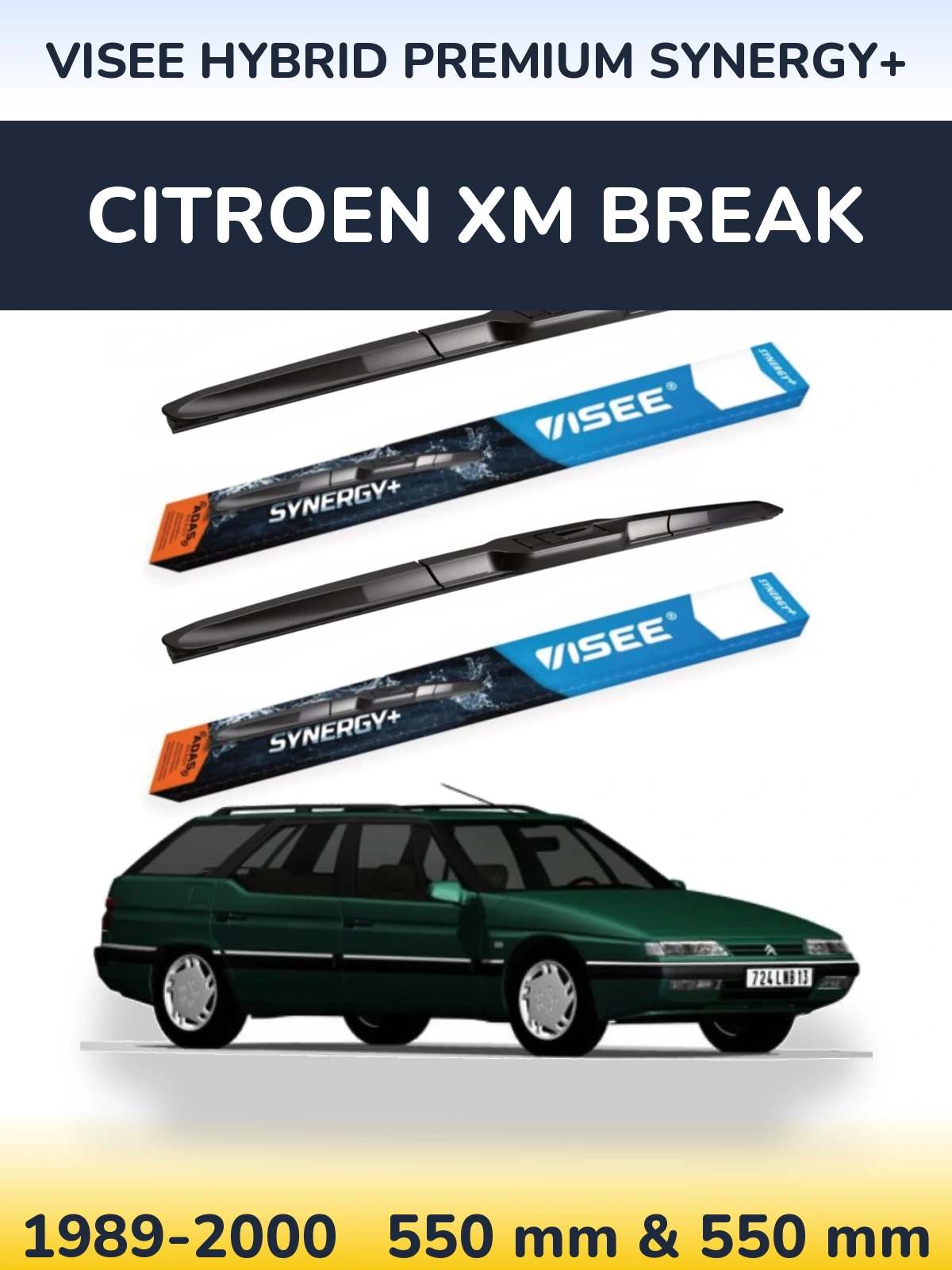 Komplet przednich wycieraczek VISEE HYBRID PREMIUM SYNERGY+ 550 & 550 mm do Citroen XM Break 1989-2000