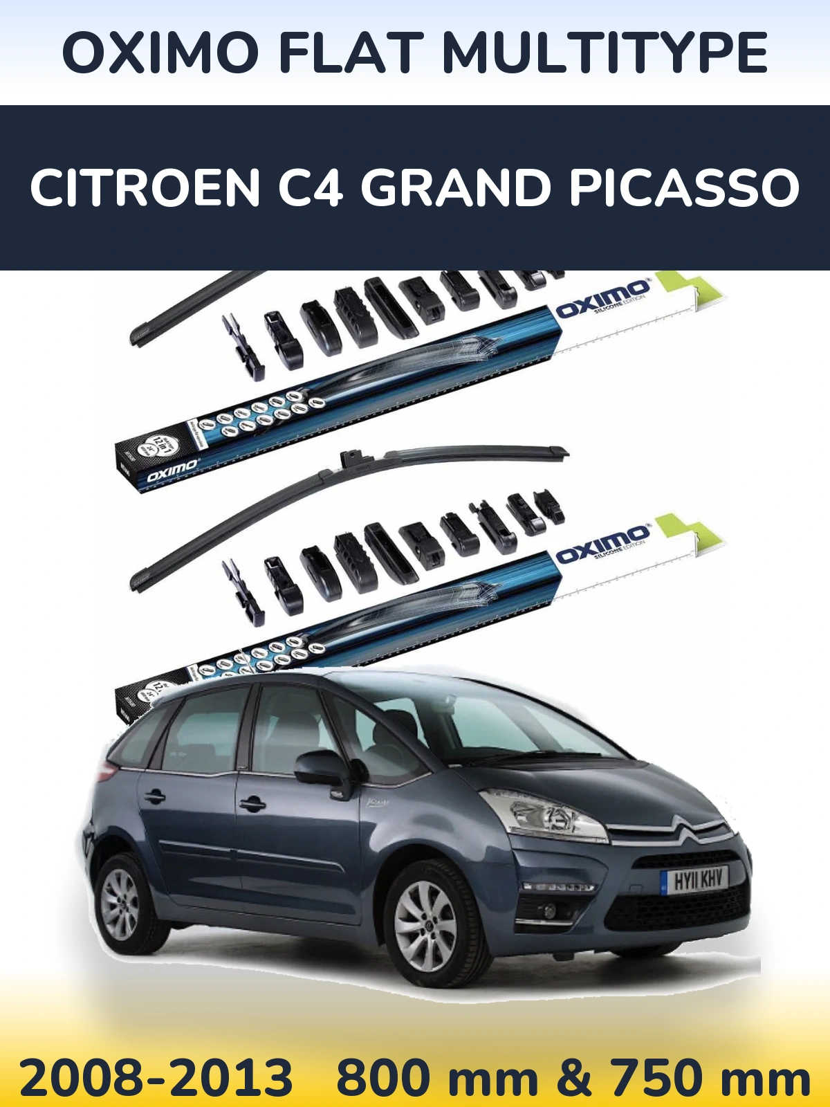 Front wiper blade set Oximo Flat MultiTypee 800 & 750 mm for Citroen C4 Grand Picasso 2008-2013