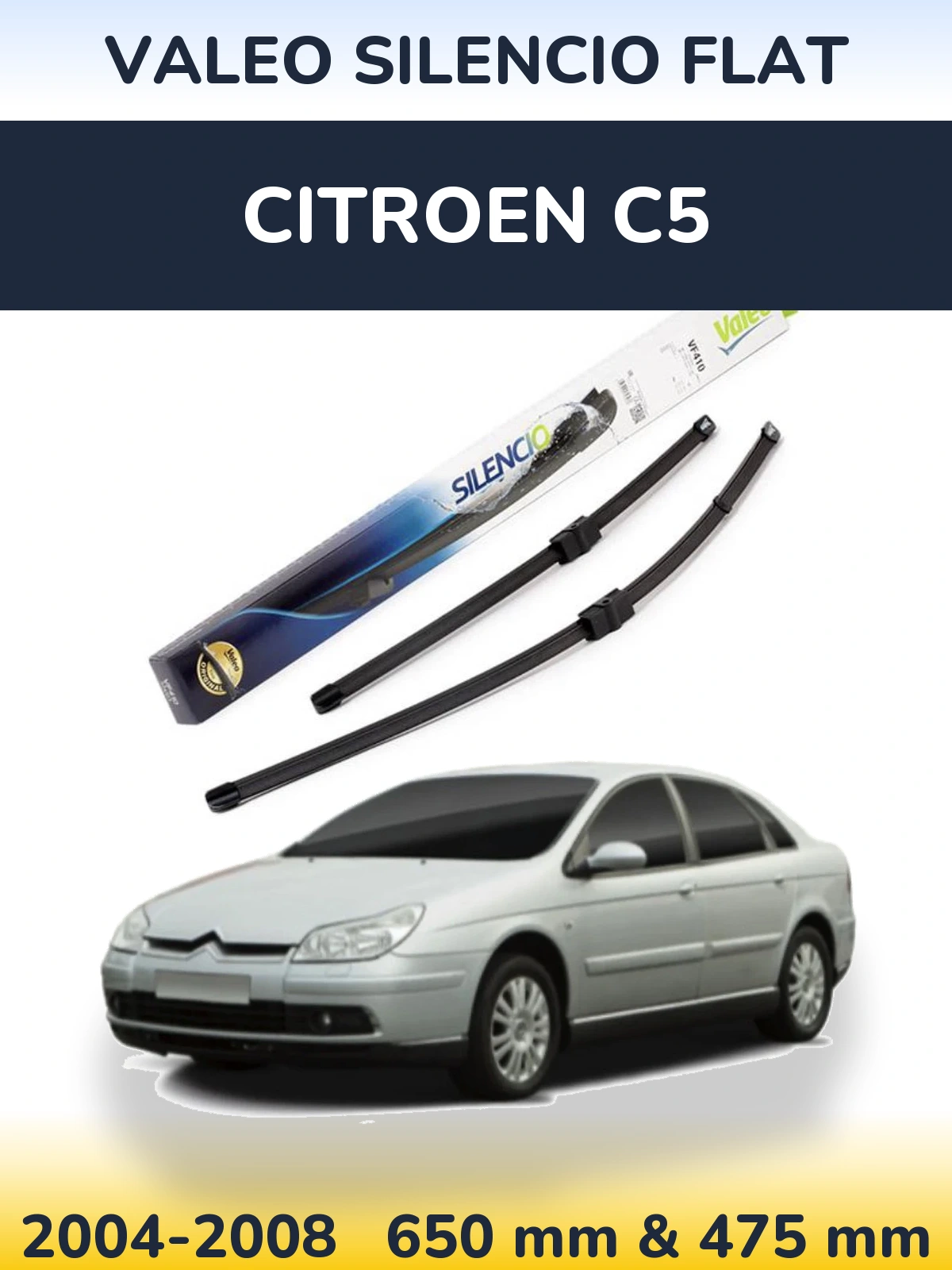 Komplet przednich wycieraczek Valeo Silencio Flat 650 & 475 mm do Citroen C5 2004-2008
