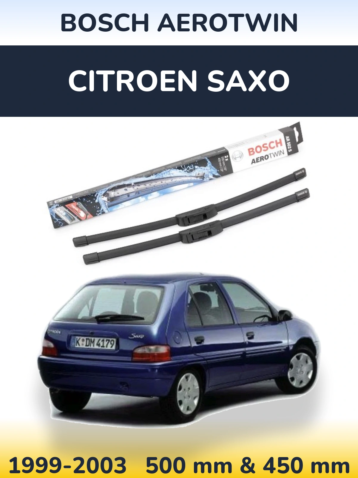 Комплект передних дворников BOSCH AeroTwin 500 & 450 мм для Citroen Saxo 1999-2003