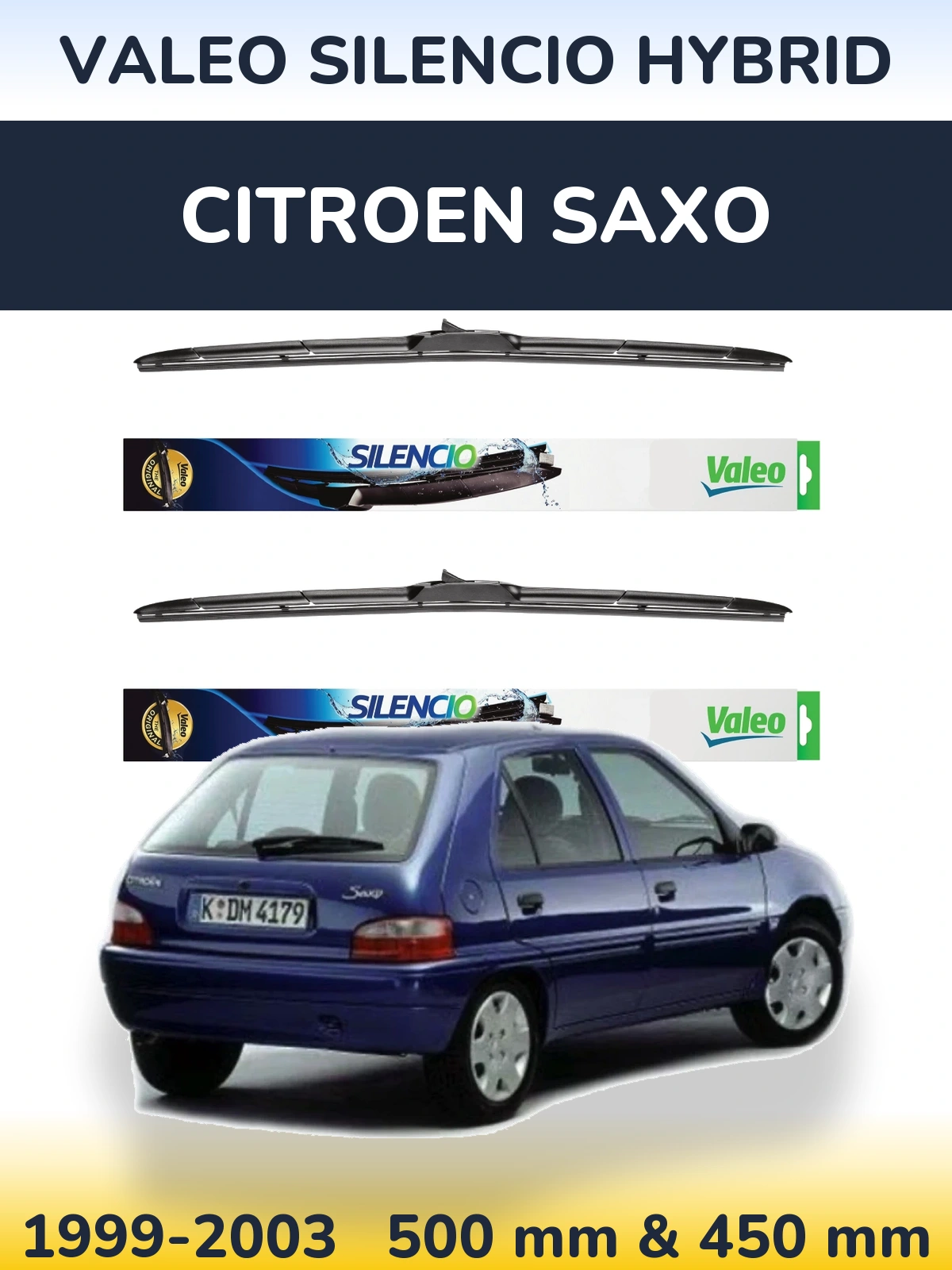 Комплект передних дворников Valeo Silencio Hybrid 500 & 450 мм для Citroen Saxo 1999-2003