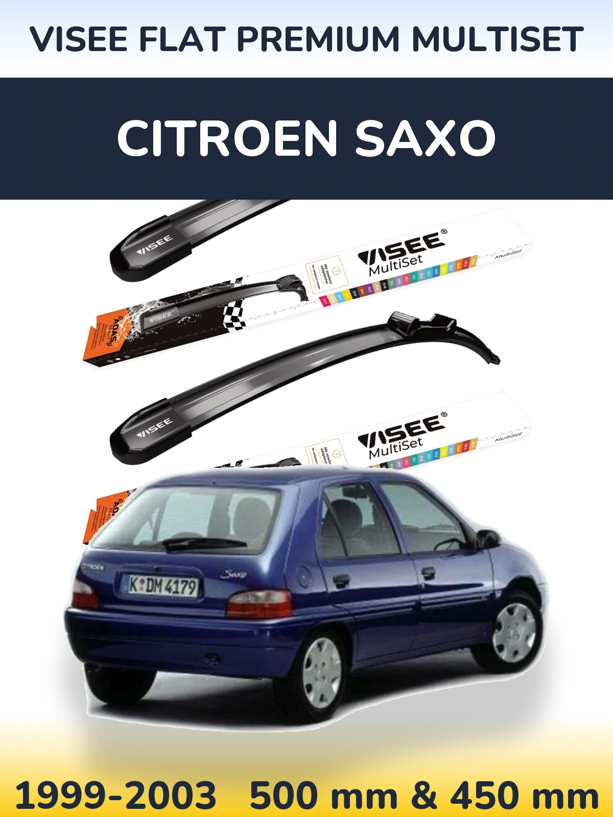 Комплект передних дворников VISEE FLAT PREMIUM MultiSet 500 & 450 мм для Citroen Saxo 1999-2003