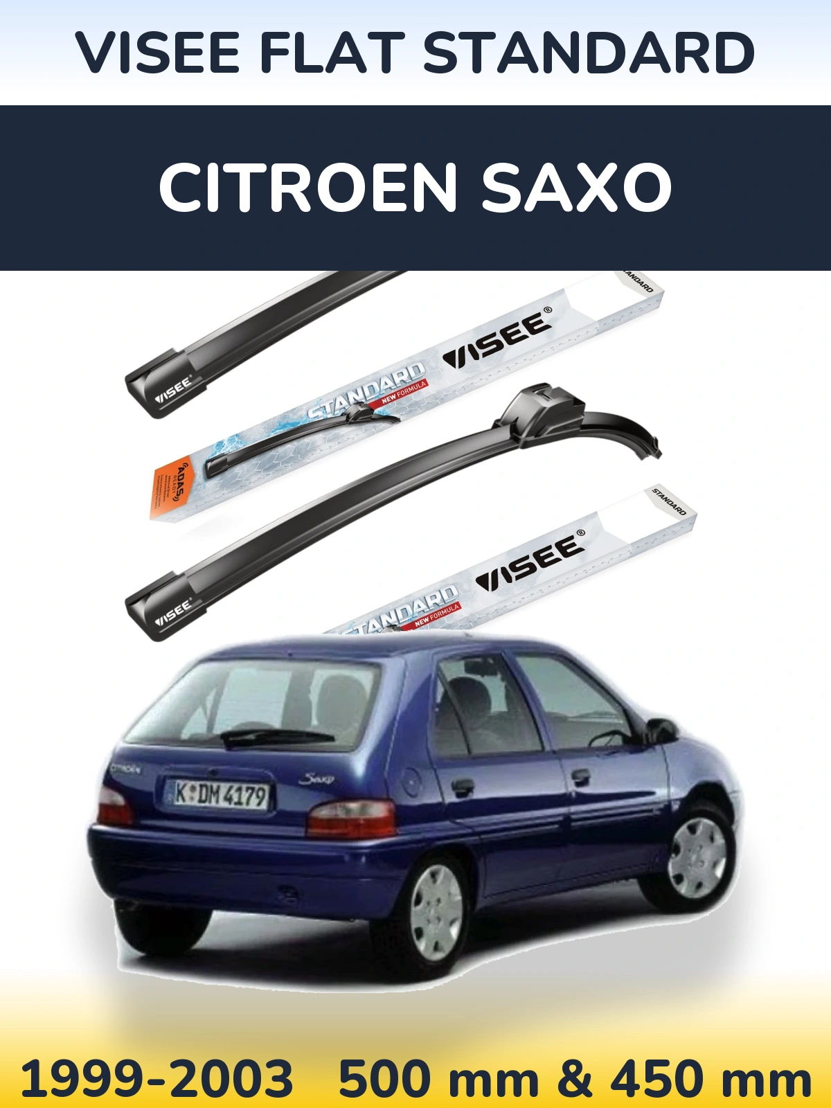 Комплект передних дворников VISEE FLAT STANDARD 500 & 450 мм для Citroen Saxo 1999-2003