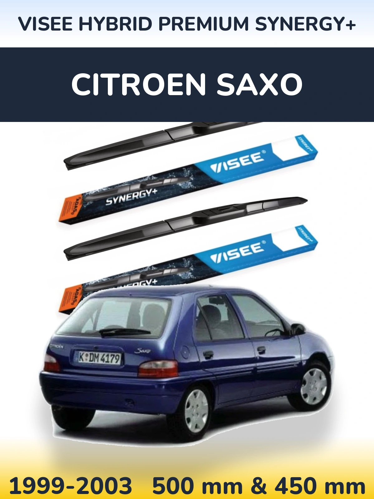Комплект передних дворников VISEE HYBRID PREMIUM SYNERGY+ 500 & 450 мм для Citroen Saxo 1999-2003