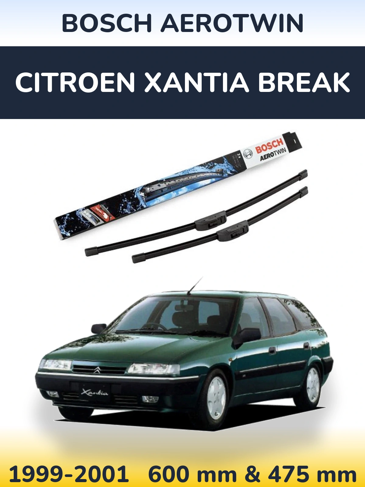 Komplet przednich wycieraczek BOSCH AeroTwin 600 & 475 mm do Citroen Xantia Break 1999-2001