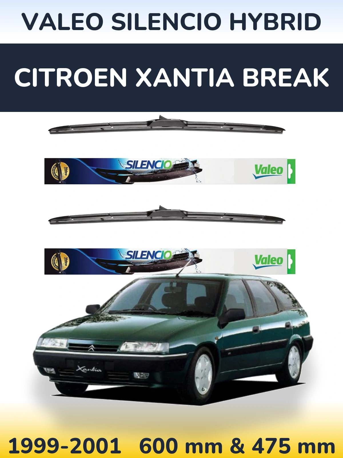 Комплект передних дворников Valeo Silencio Hybrid 600 & 475 мм для Citroen Xantia Break 1999-2001