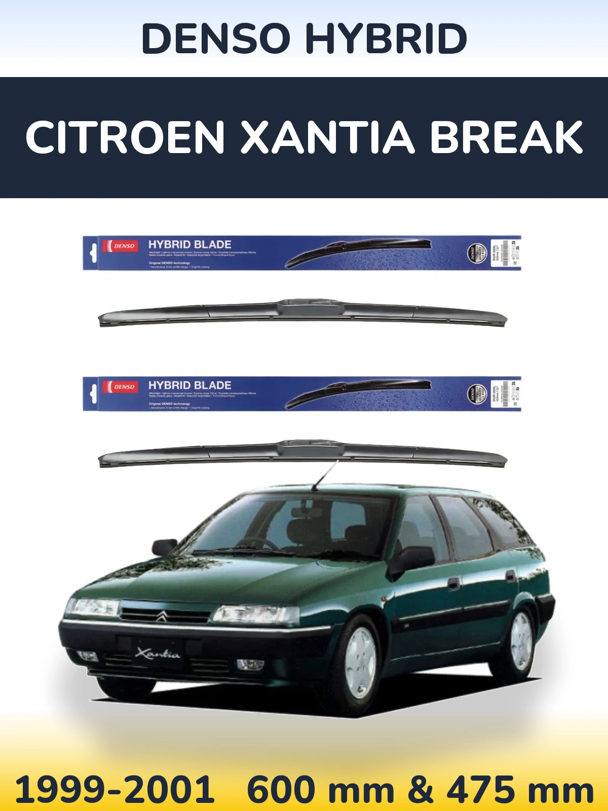 Комплект передних дворников Denso Hybrid 600 & 475 мм для Citroen Xantia Break 1999-2001