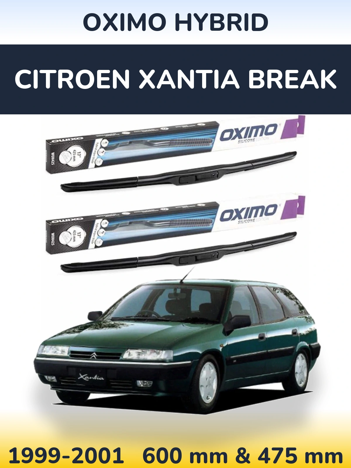 Комплект передних дворников Oximo Hybrid 600 & 475 мм для Citroen Xantia Break 1999-2001