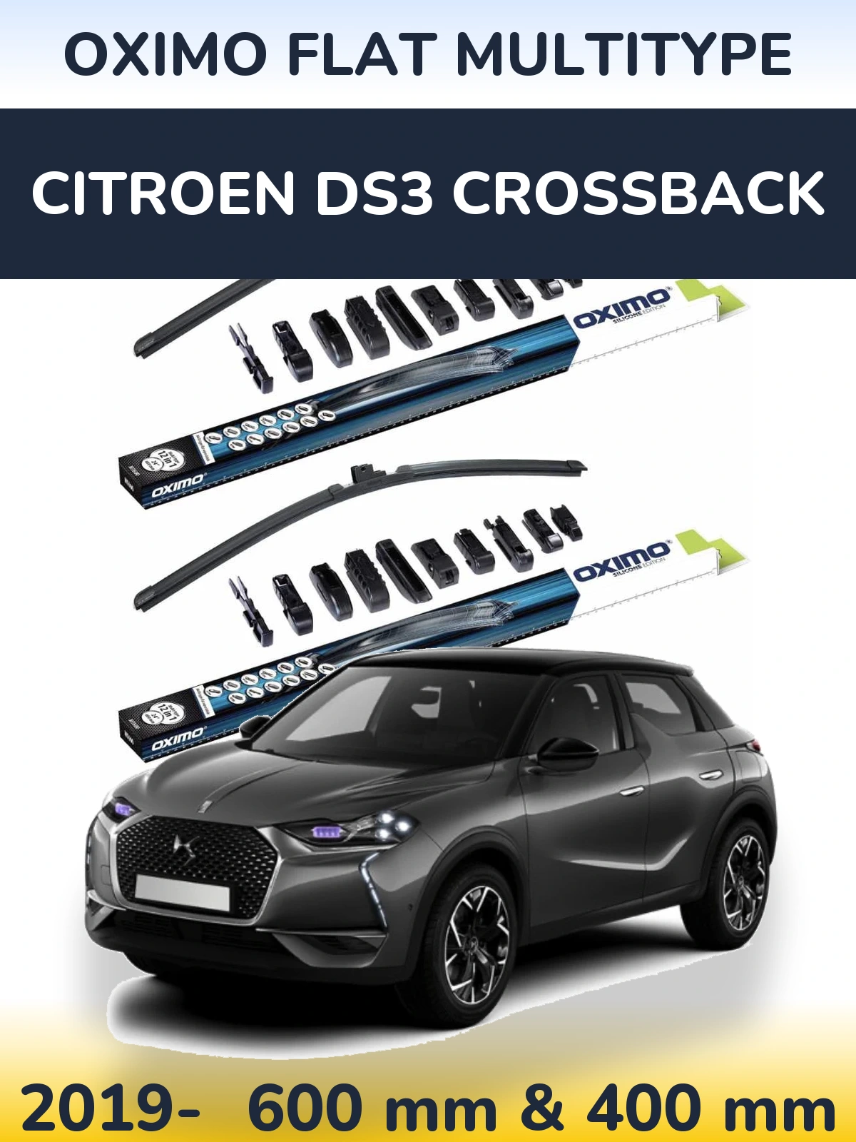 Комплект передних дворников Oximo Flat MultiТипe 600 & 400 мм для Citroen DS3 Crossback 2019-2026