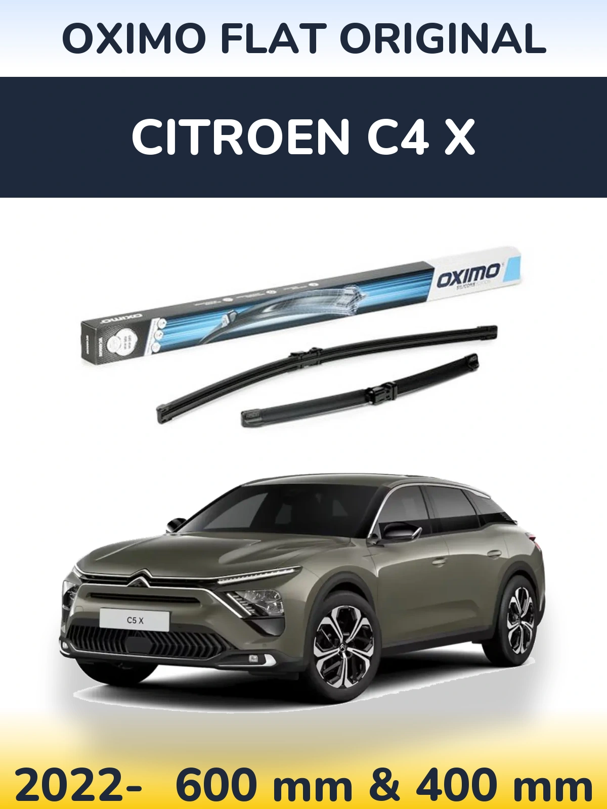 Комплект передних дворников Oximo Flat Original 600 & 400 мм для Citroen C4 X 2022-2026