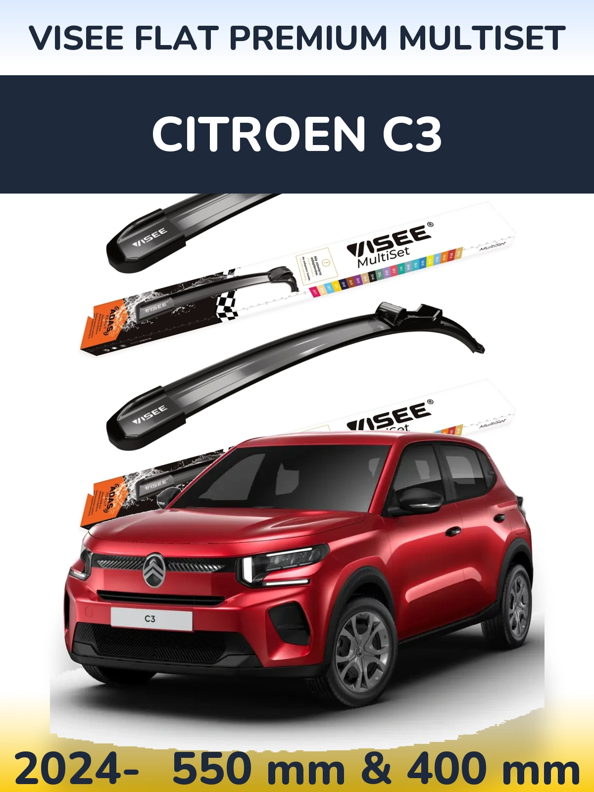 Komplet przednich wycieraczek VISEE FLAT PREMIUM MultiSet 550 & 400 mm do Citroen C3 2024-2026