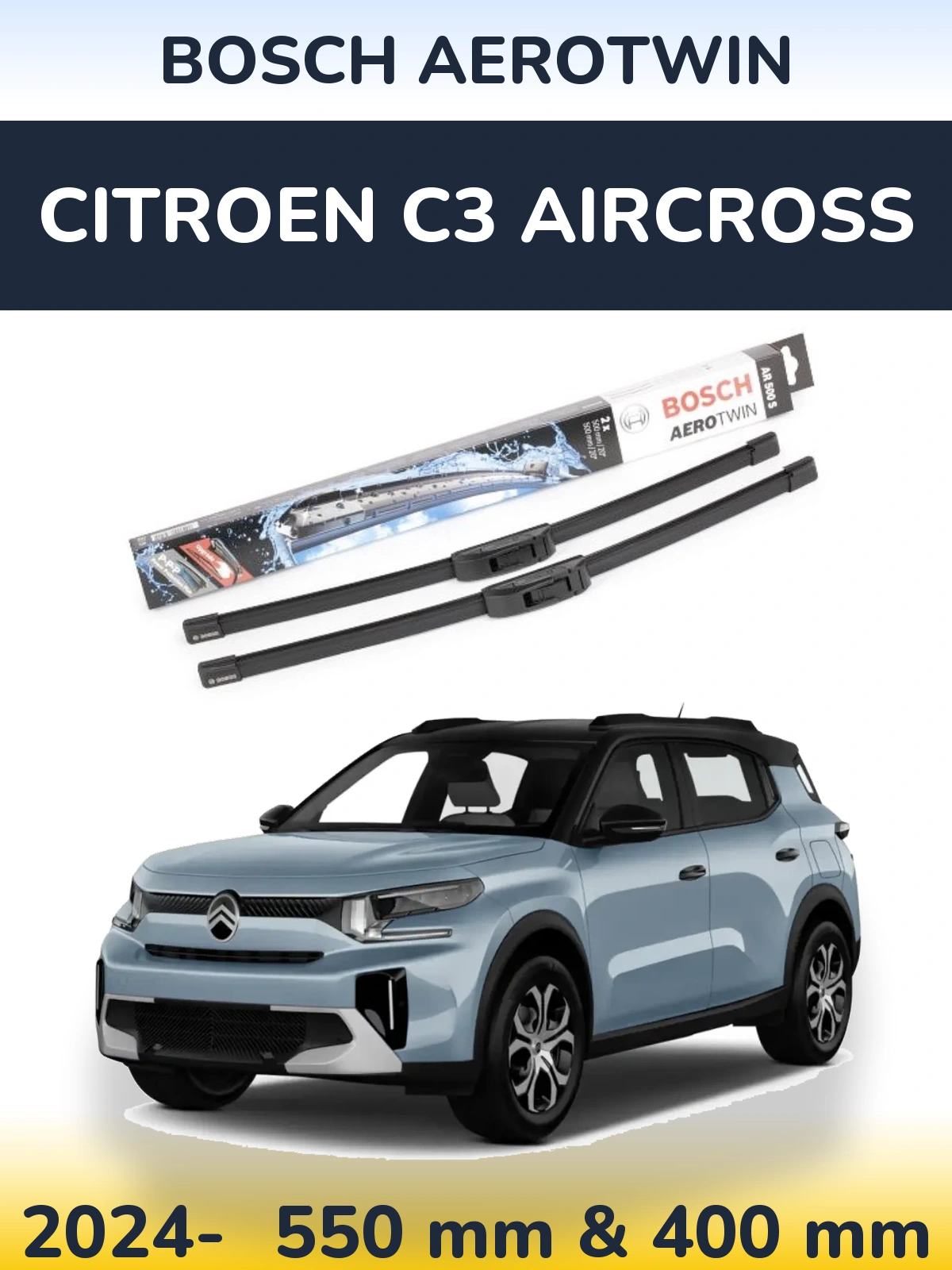 Комплект передних дворников BOSCH AeroTwin 550 & 400 мм для Citroen C3 Aircross 2024-2026