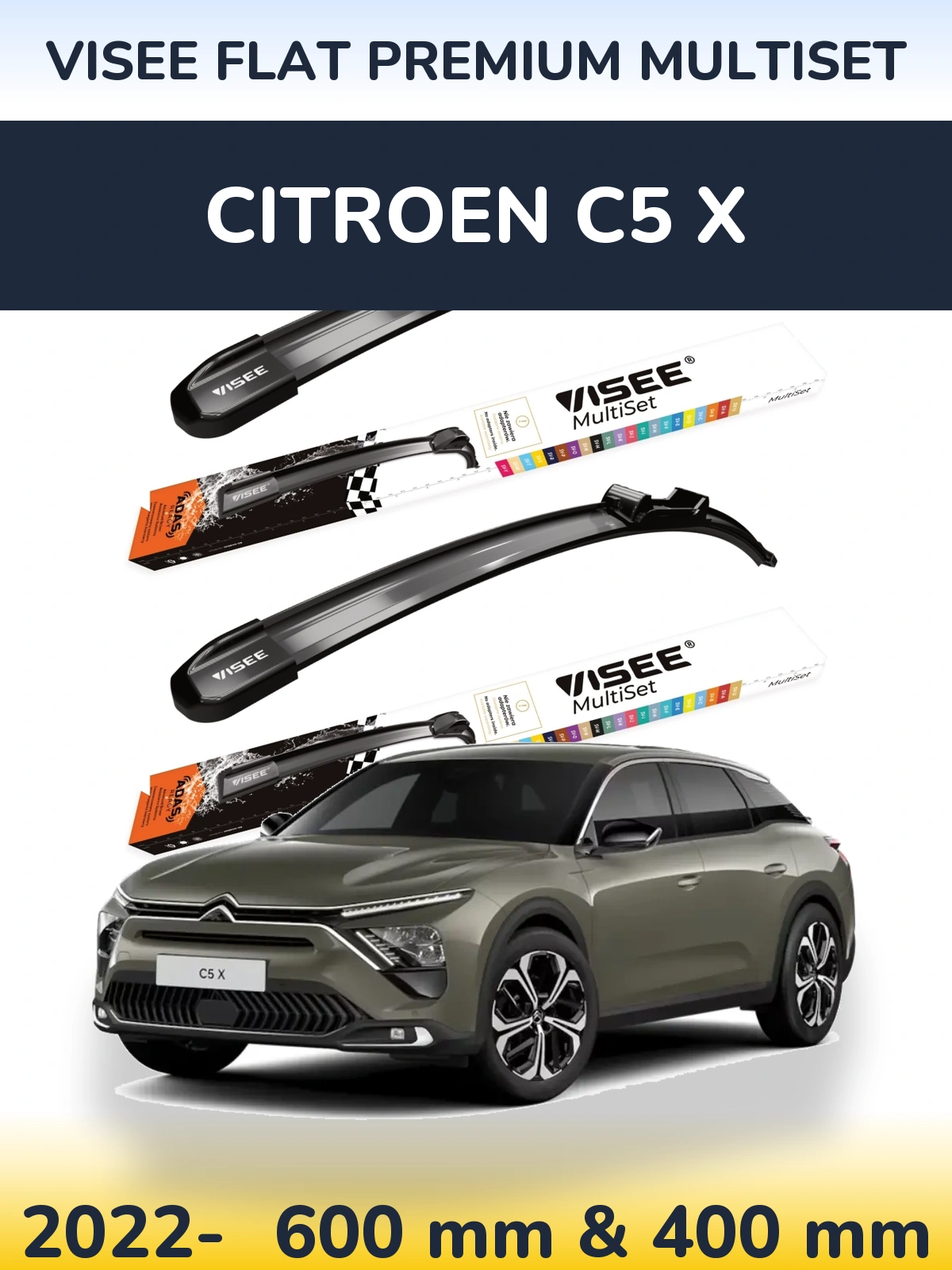 Front wiper blade set VISEE FLAT PREMIUM MultiSet 600 & 400 mm for Citroen C5 X 2022-2026