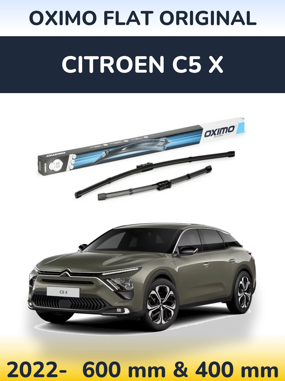 Front wiper blade set Oximo Flat Original 600 & 400 mm for Citroen C5 X 2022-2026