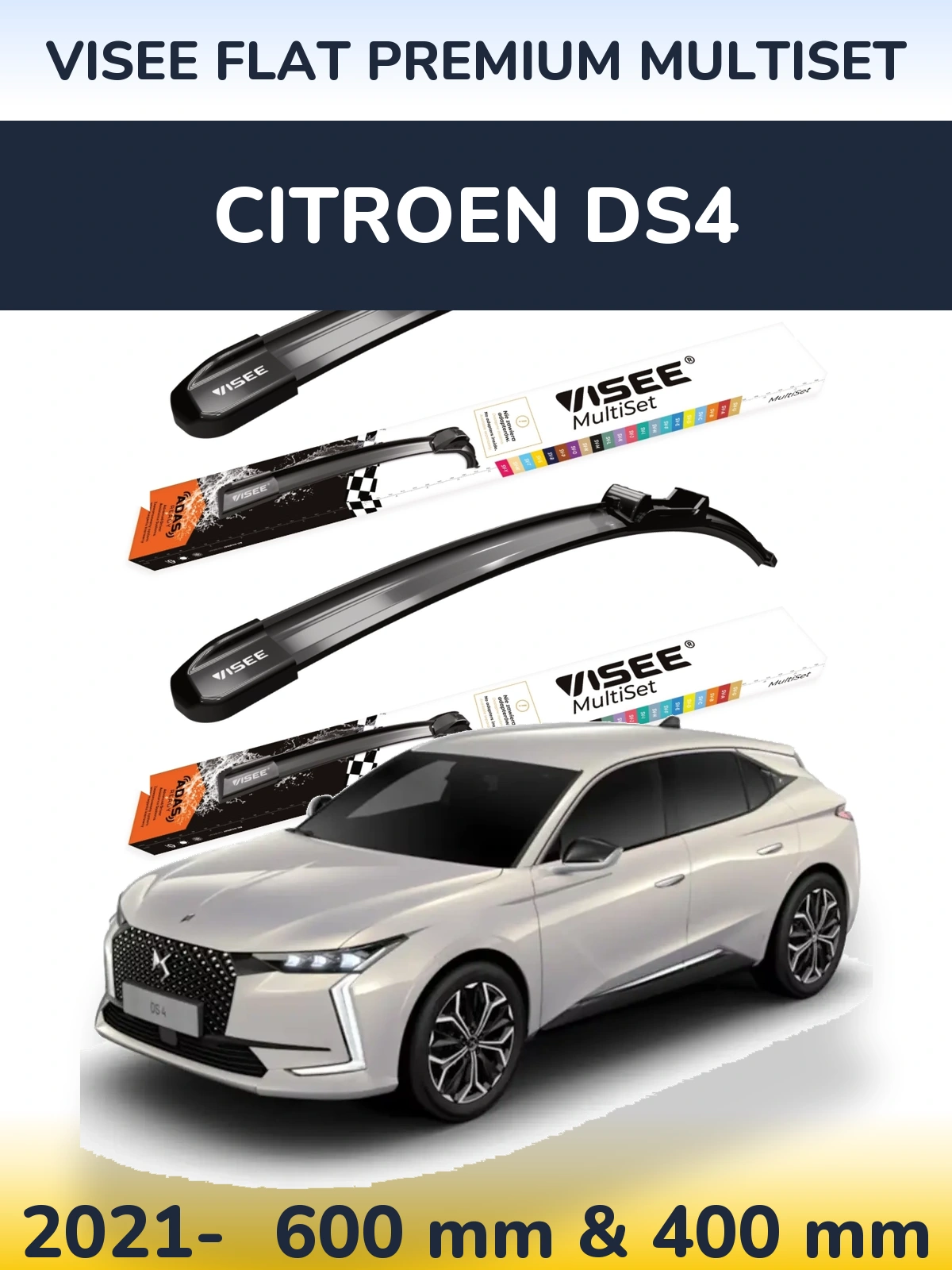 Komplet przednich wycieraczek VISEE FLAT PREMIUM MultiSet 600 & 400 mm do Citroen DS4 2021-2026