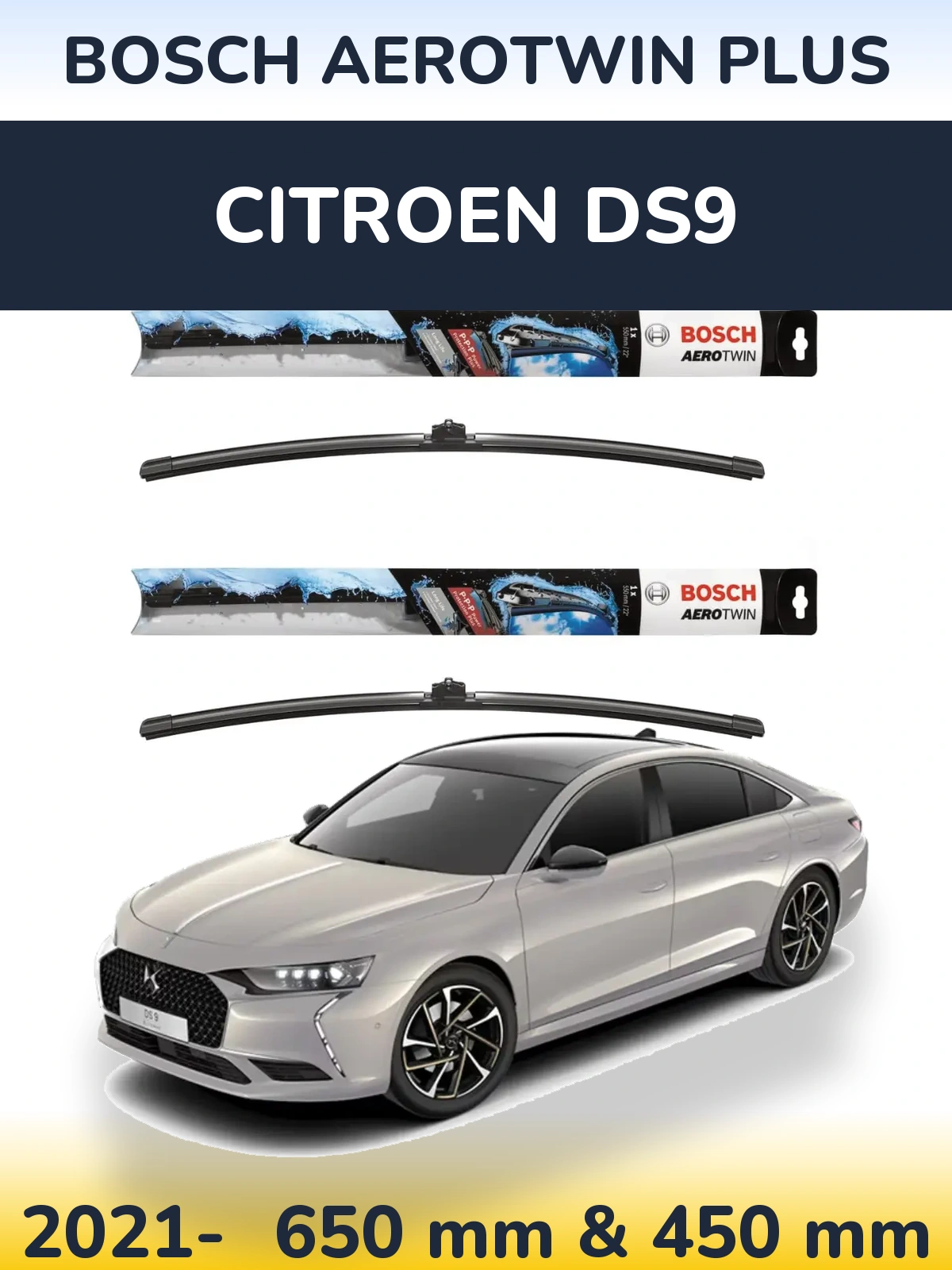 Комплект передних дворников BOSCH AeroTwin Plus 650 & 450 мм для Citroen DS9 2021-2026