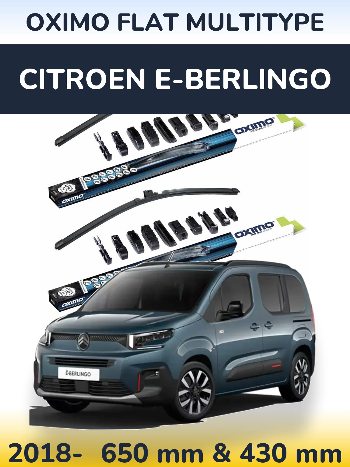 Komplet przednich wycieraczek Oximo Flat MultiType 650 & 430 mm do Citroen e-Berlingo 2018-2026