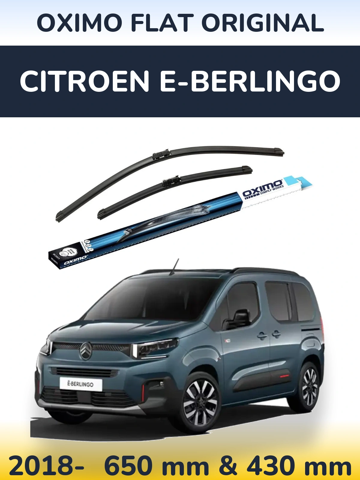 Komplet przednich wycieraczek Oximo Flat Original 650 & 430 mm do Citroen e-Berlingo 2018-2026